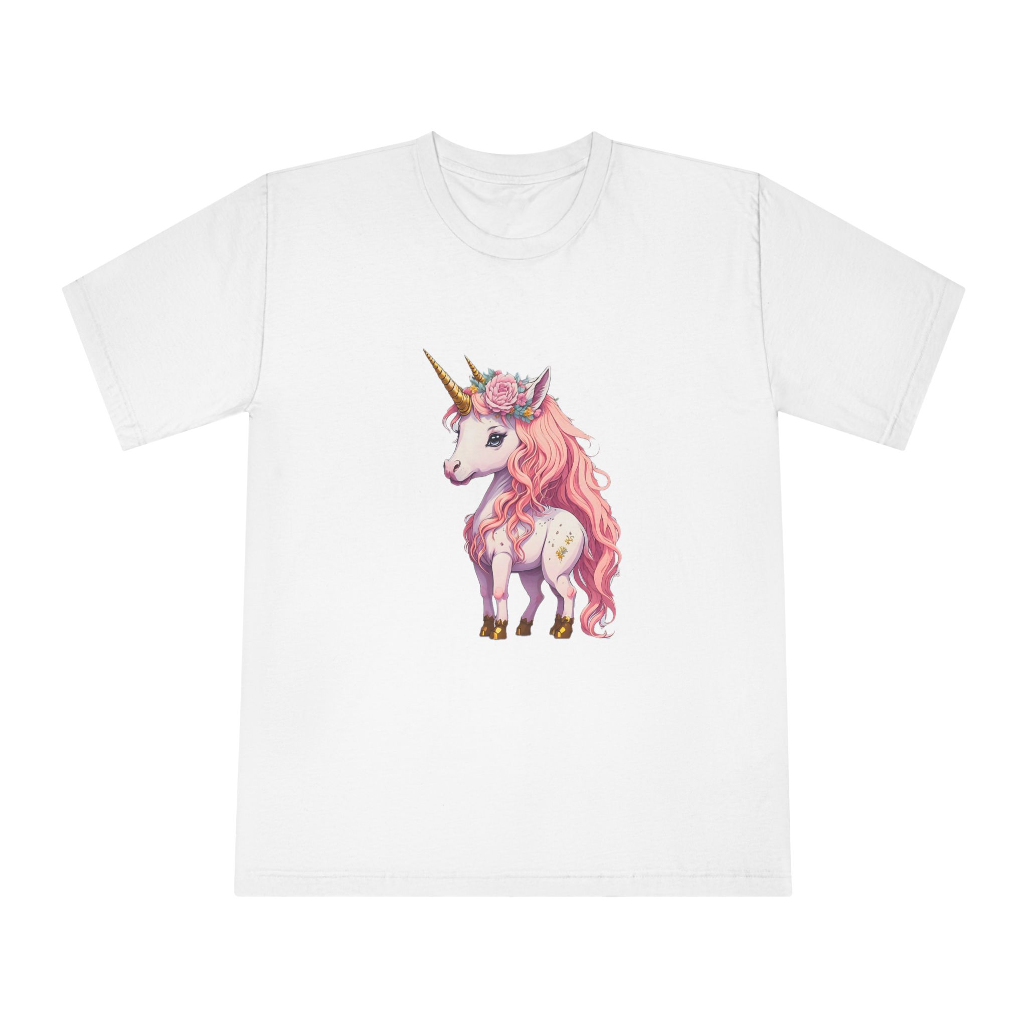 Pink Baby Unicorn Cartoon With Gold Horn Generative Ai Unisex Classic Crewneck T Shirt