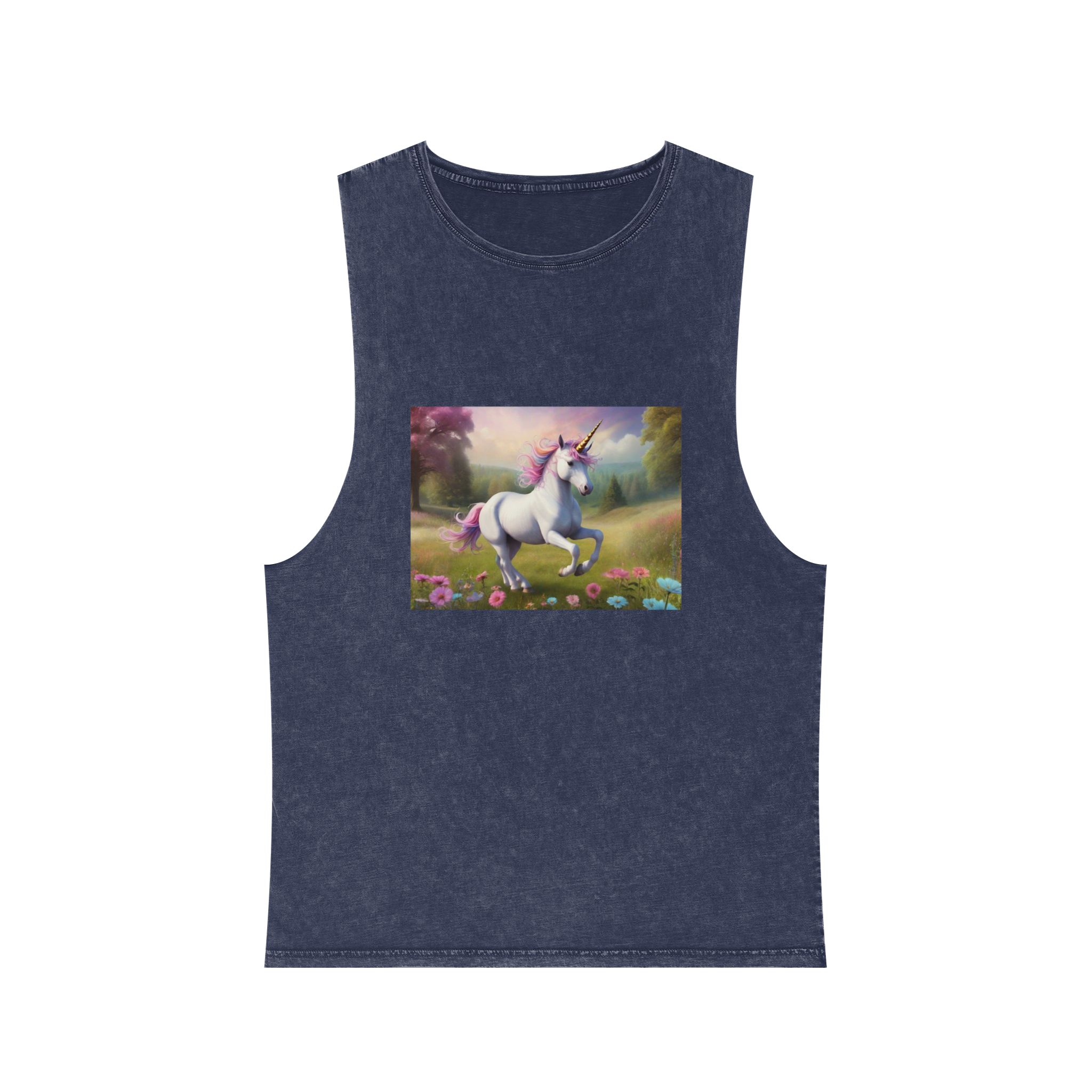 Beautiful Unicorn Running Magical Meadow Unicorn Background Images Whimsical Unicorn (85) Unisex Stonewash Tank Top - Image 13