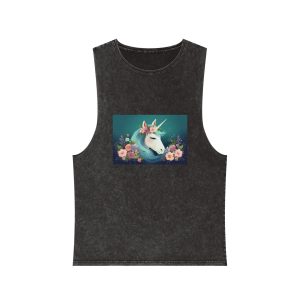 Cute Unicorn With Flowers Generate Ai Unisex Stonewash Tank Top
