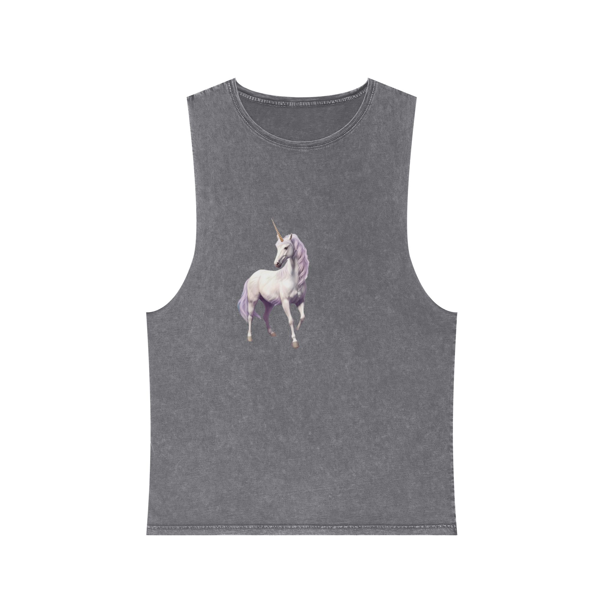 Unicorn Standing Field Flowers With Mountains Background Generative Ai Unisex Stonewash Tank Top - Image 9