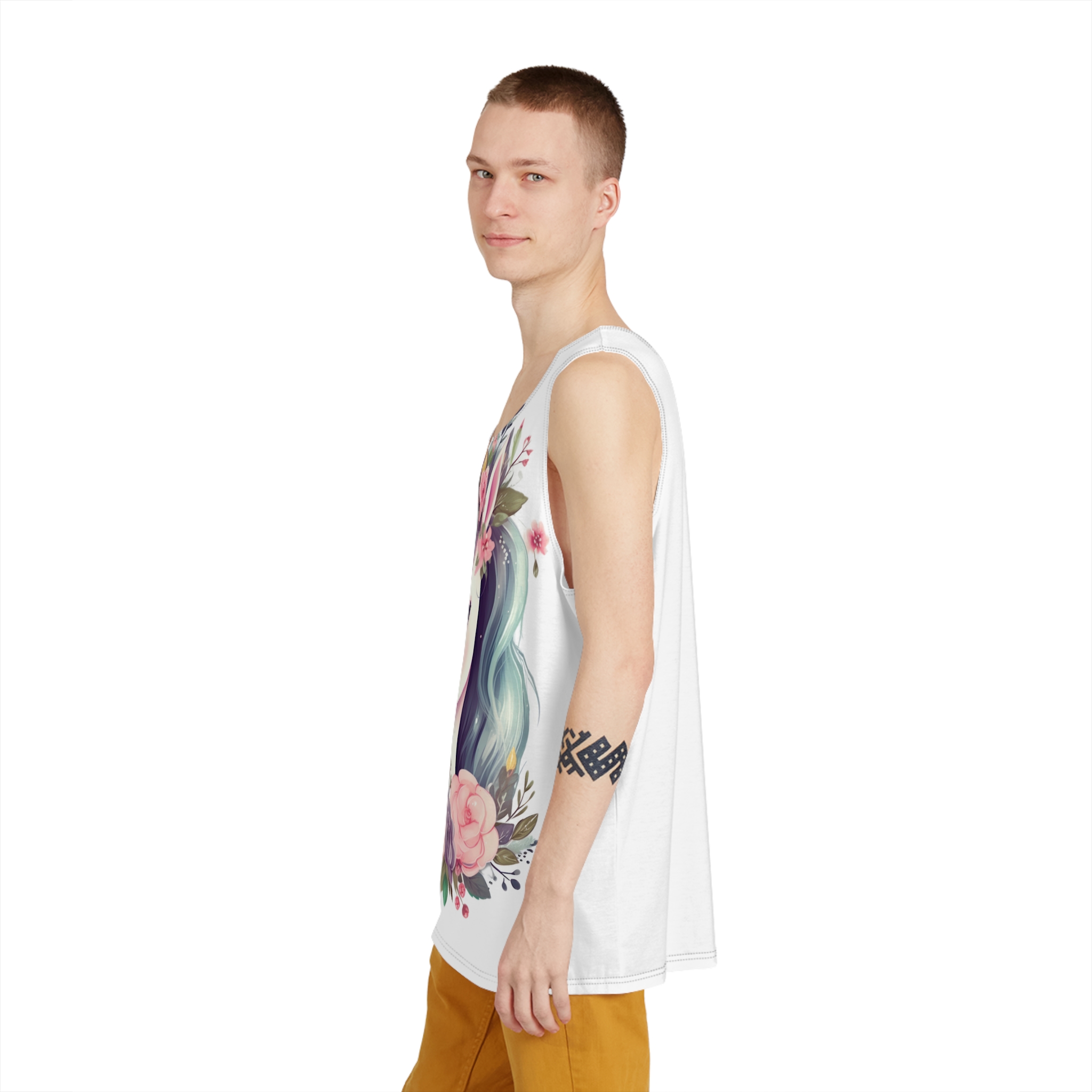 Unicorn With Floral Crown Its Head Mens Tank Aop