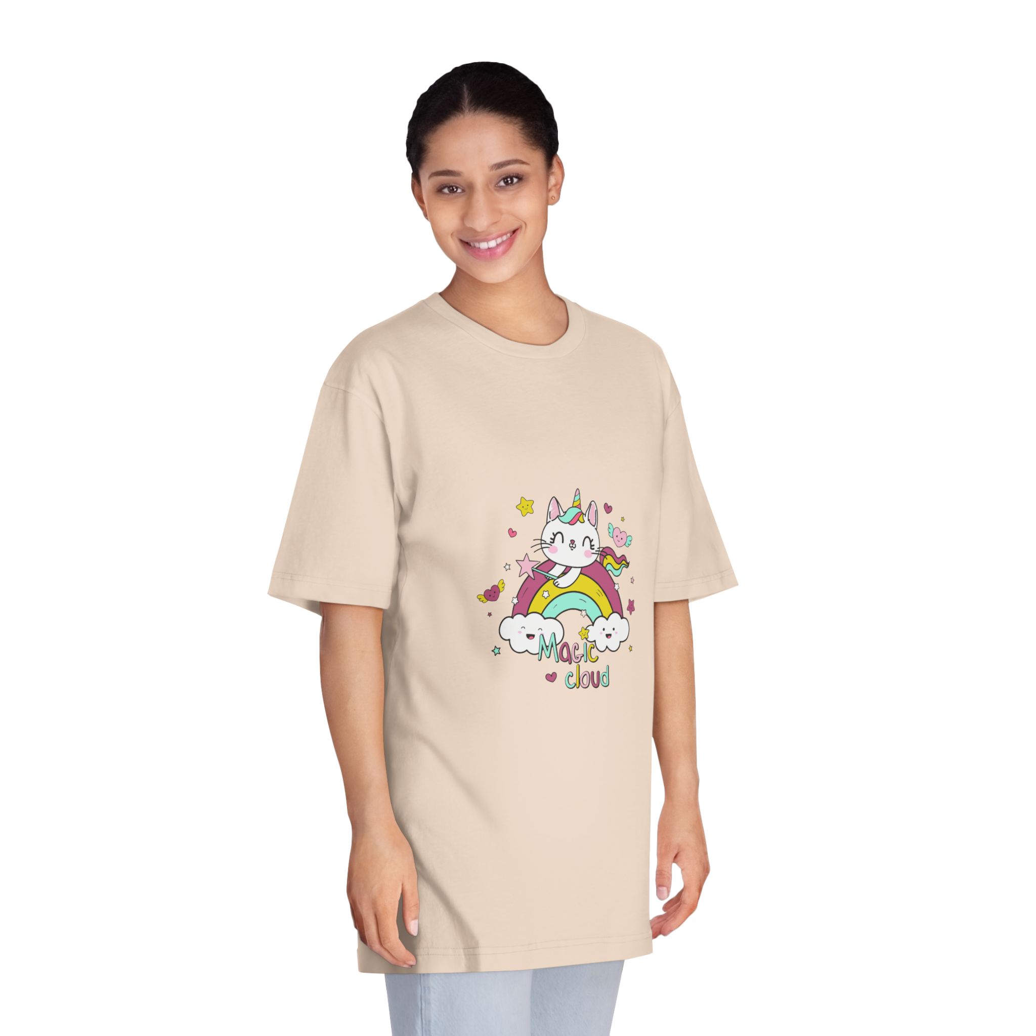 Unicorn Cat Rainbow With Magic Cloud Illustration Unisex Classic Crewneck T Shirt - Image 11