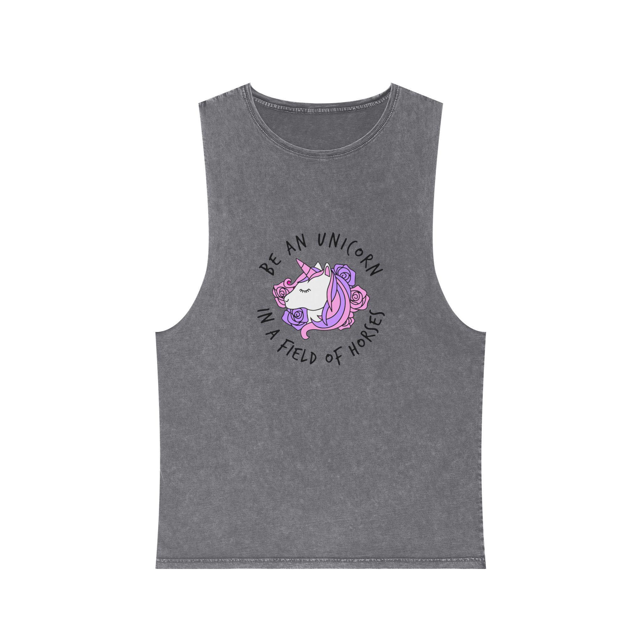 Cute Girly Unicorn With Flowers Motivational Quote Unisex Stonewash Tank Top - Image 9
