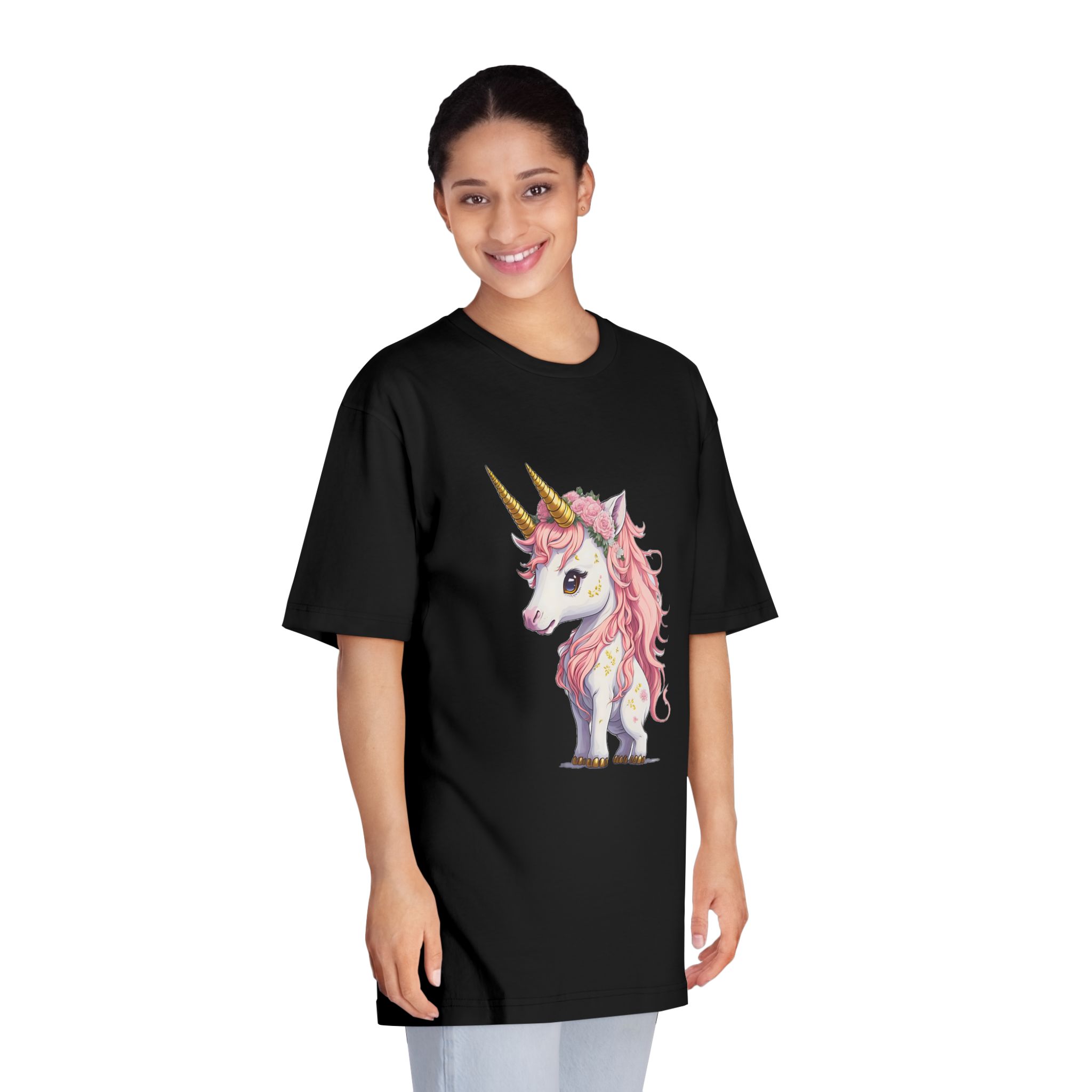 Pink Baby Unicorn Cartoon With Gold Horn Generative Ai (1) Unisex Classic Crewneck T Shirt - Image 7