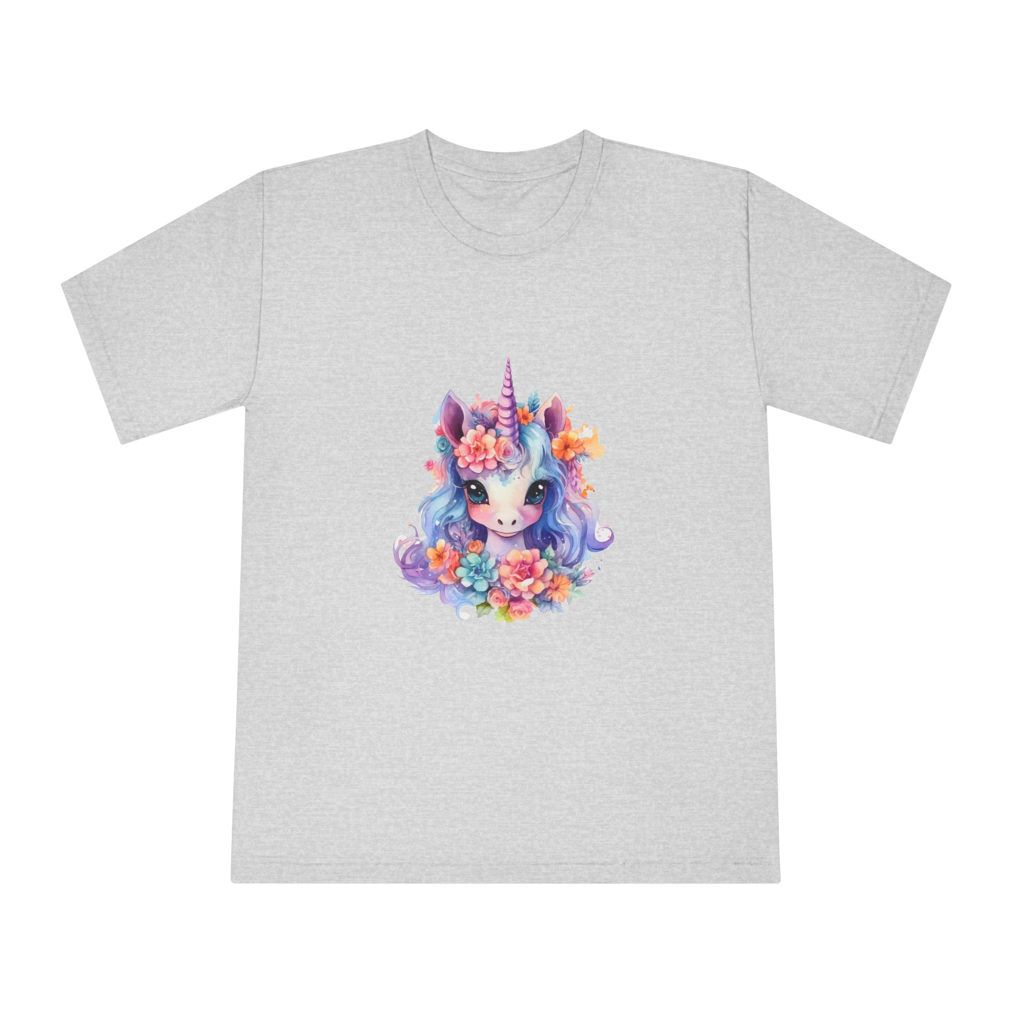 Cute Colorful Magic Unicorn With Flowers Watercolor Style (9) Unisex Classic Crewneck T Shirt - Image 13