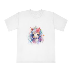Cute Colorful Magic Unicorn With Flowers Watercolor Style (8) Copia Unisex Classic Crewneck T Shirt