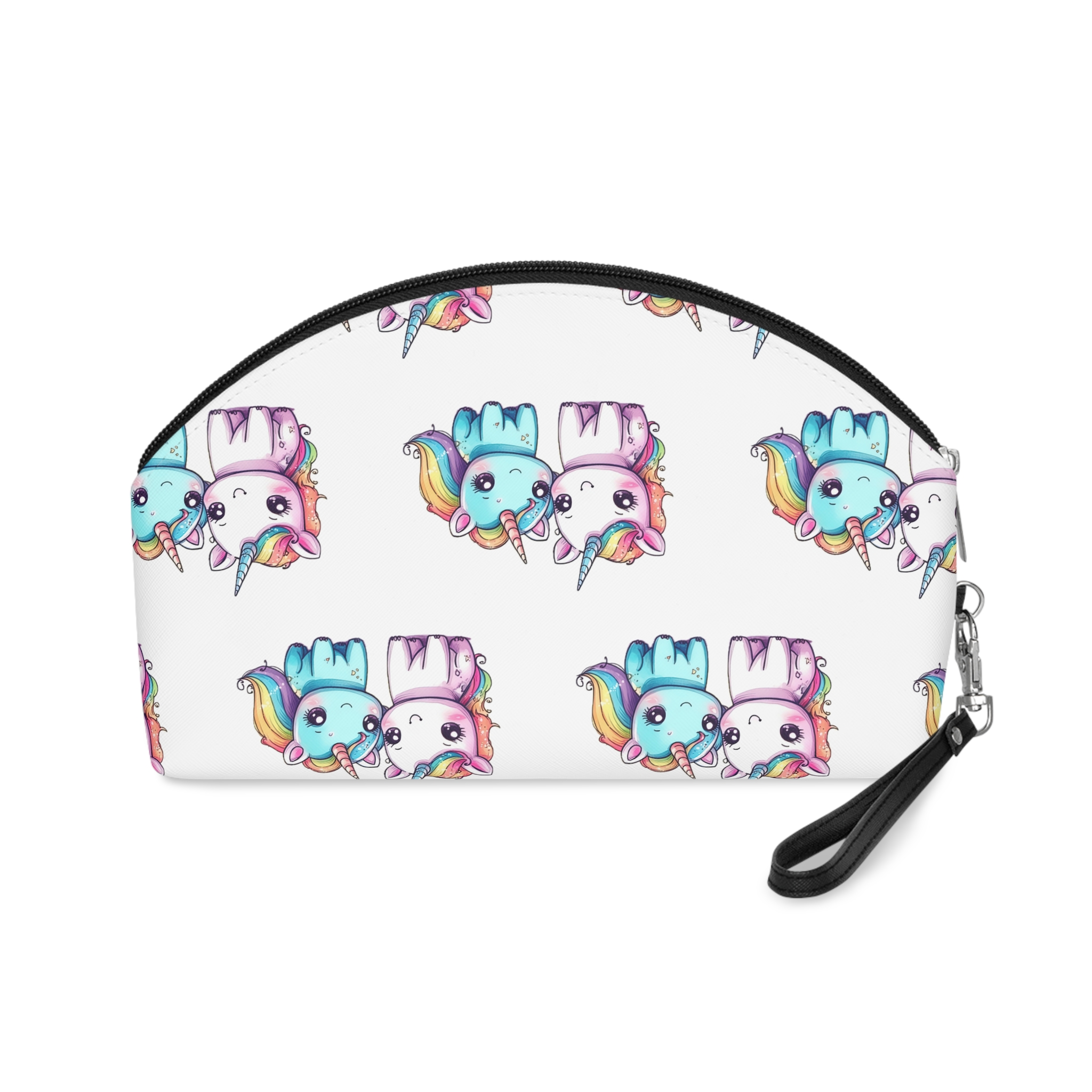 Pair Adorable Light Blue Pink Unicorns Isolated Rainbow Colors Background Makeup Bag - Image 2