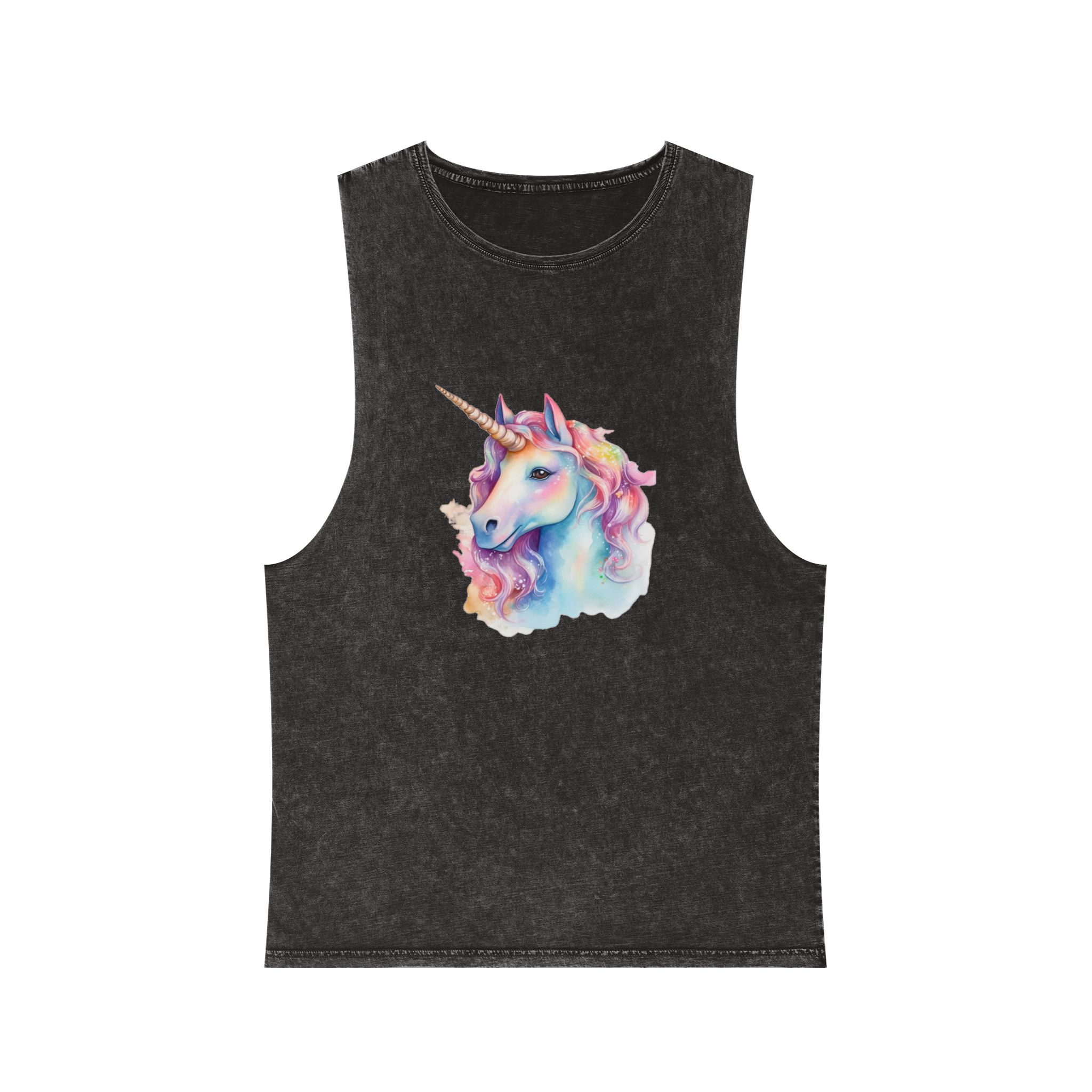 Painting Unicorn With Long Mane Colorful Mane Generative Ai Unisex Stonewash Tank Top