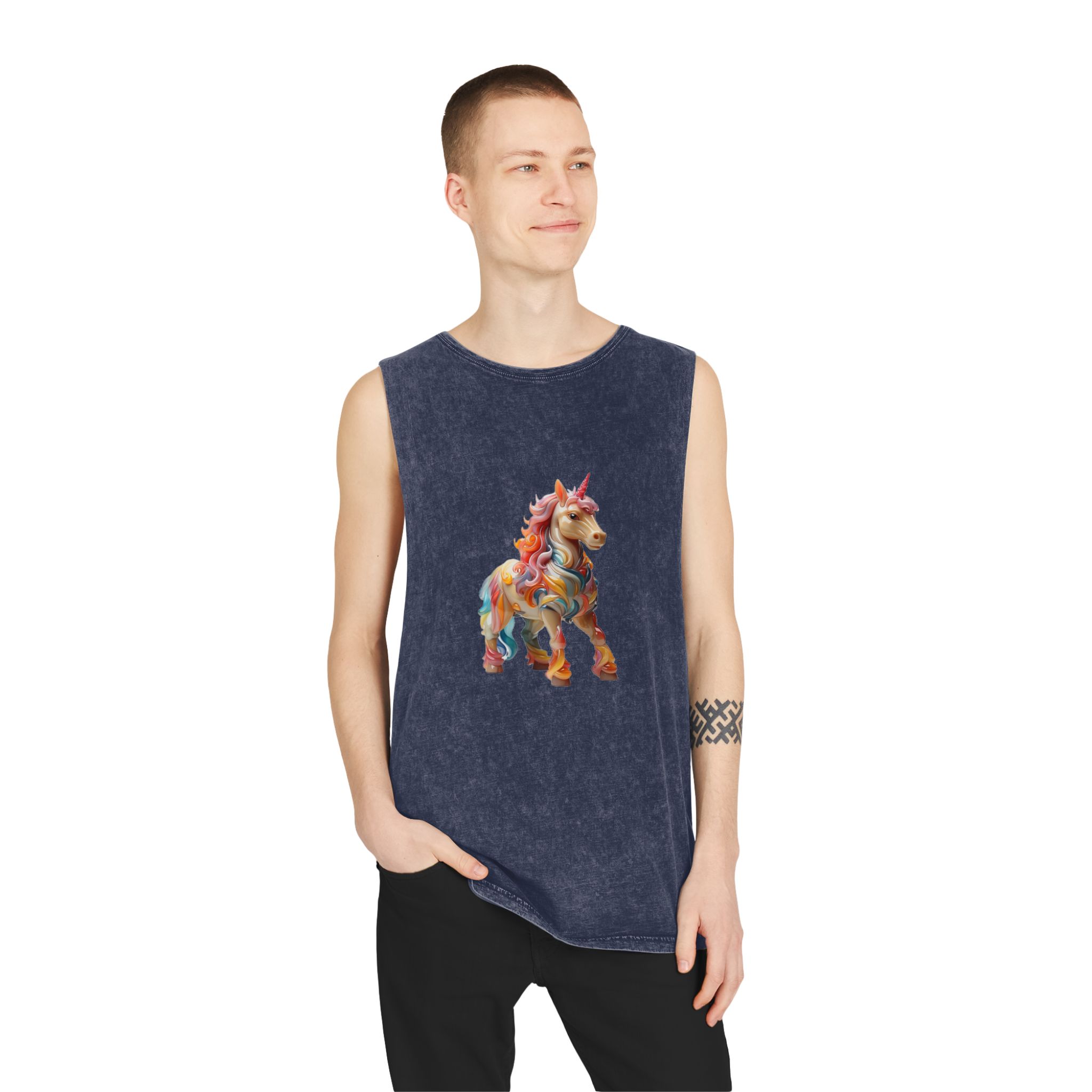 Colorful 3d Mythical Unicorn (1) Copy Unisex Stonewash Tank Top - Image 15