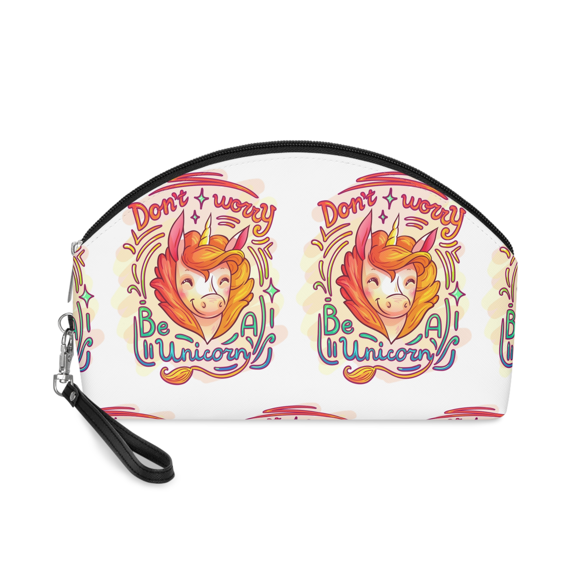 Cool Cartoon Hand Drawn Magic Horse With Lettering Worry Be Unicorn Vector Illustration Makeup Bag