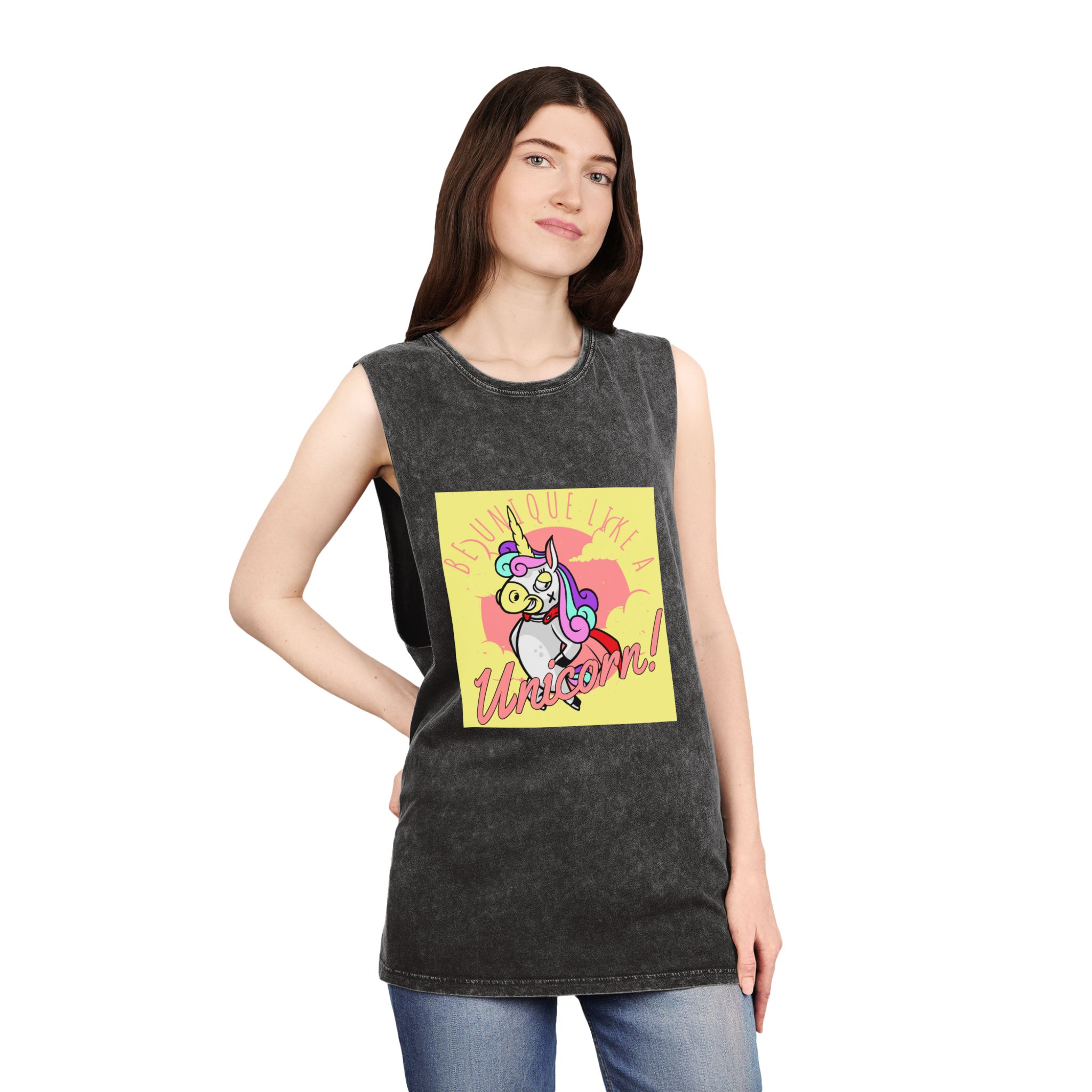 Be Unique Like Unicorn Unisex Stonewash Tank Top - Image 4