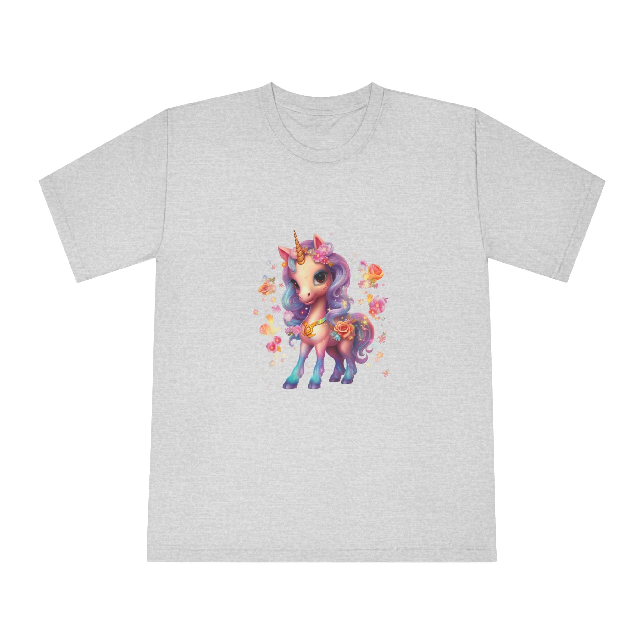Illustration Unicorn Cartoon With Flower White Background Generative Ai (1) Unisex Classic Crewneck T Shirt - Image 13