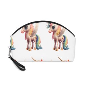 Cartoon Unicorn With Wings Pink Background Generative Ai Makeup Bag