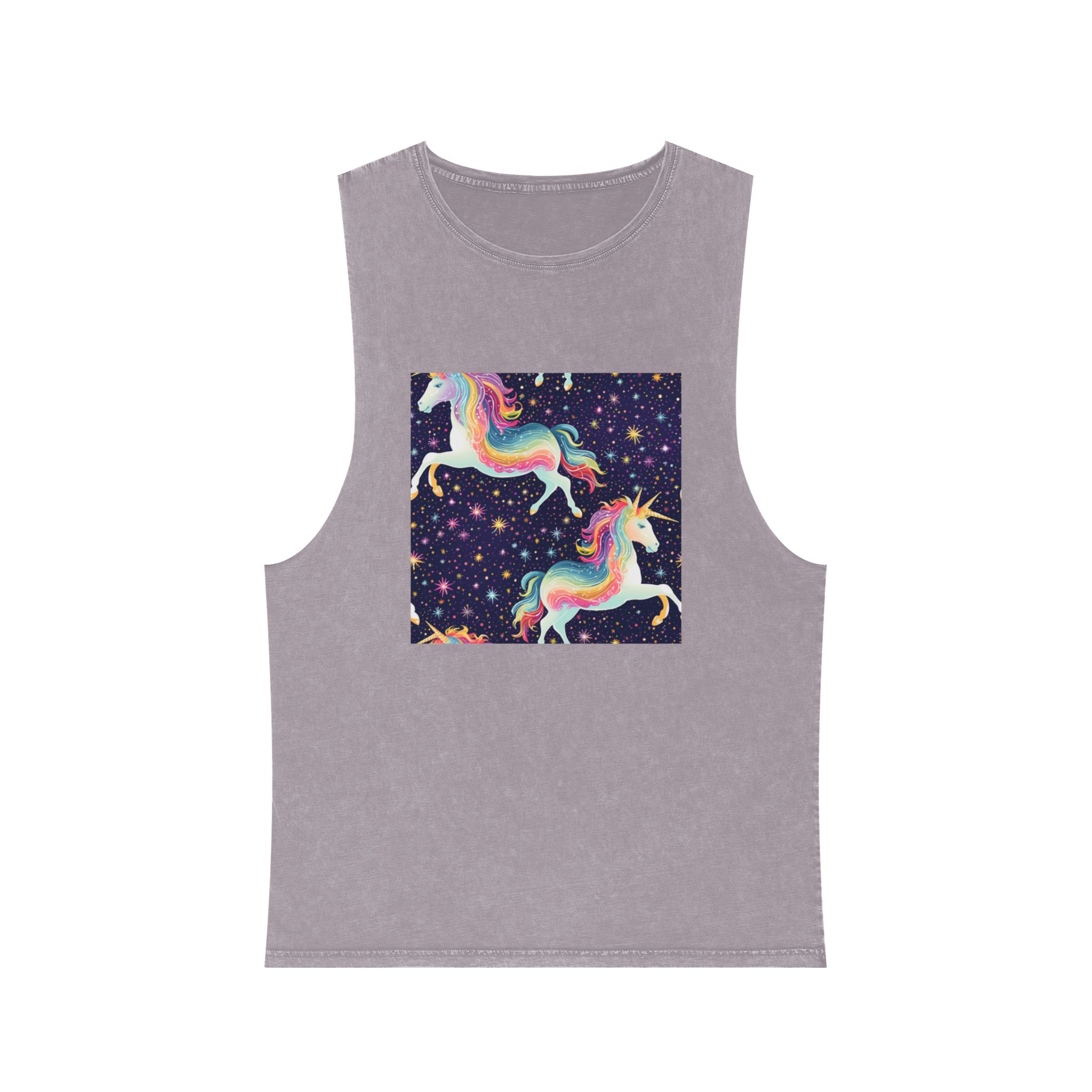 Seamless Pattern With Unicorns Stars Dark Background Generative Ai Unisex Stonewash Tank Top - Image 17