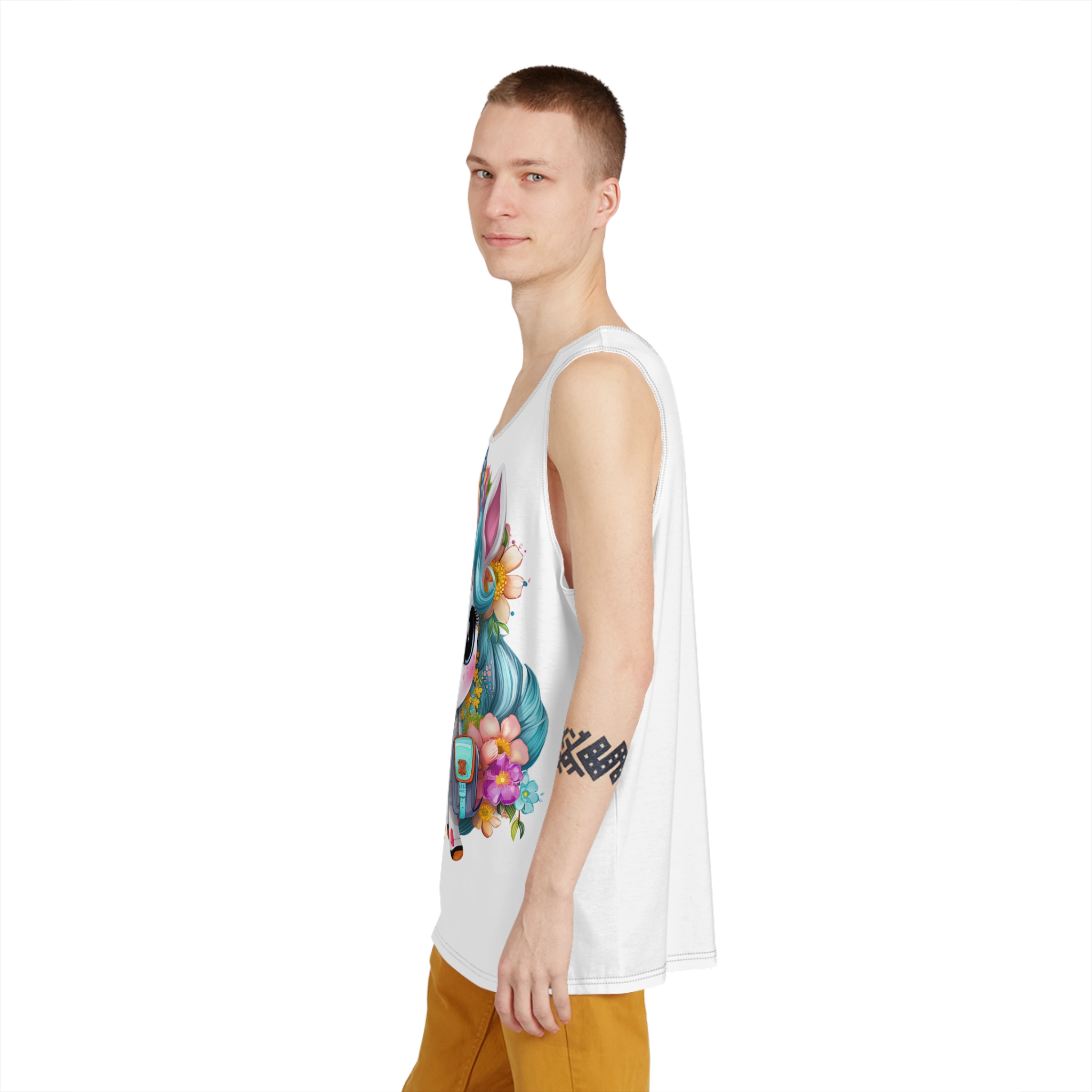 Unicorn With Bow Sword Her Hand Is Holding Sword Mens Tank Aop