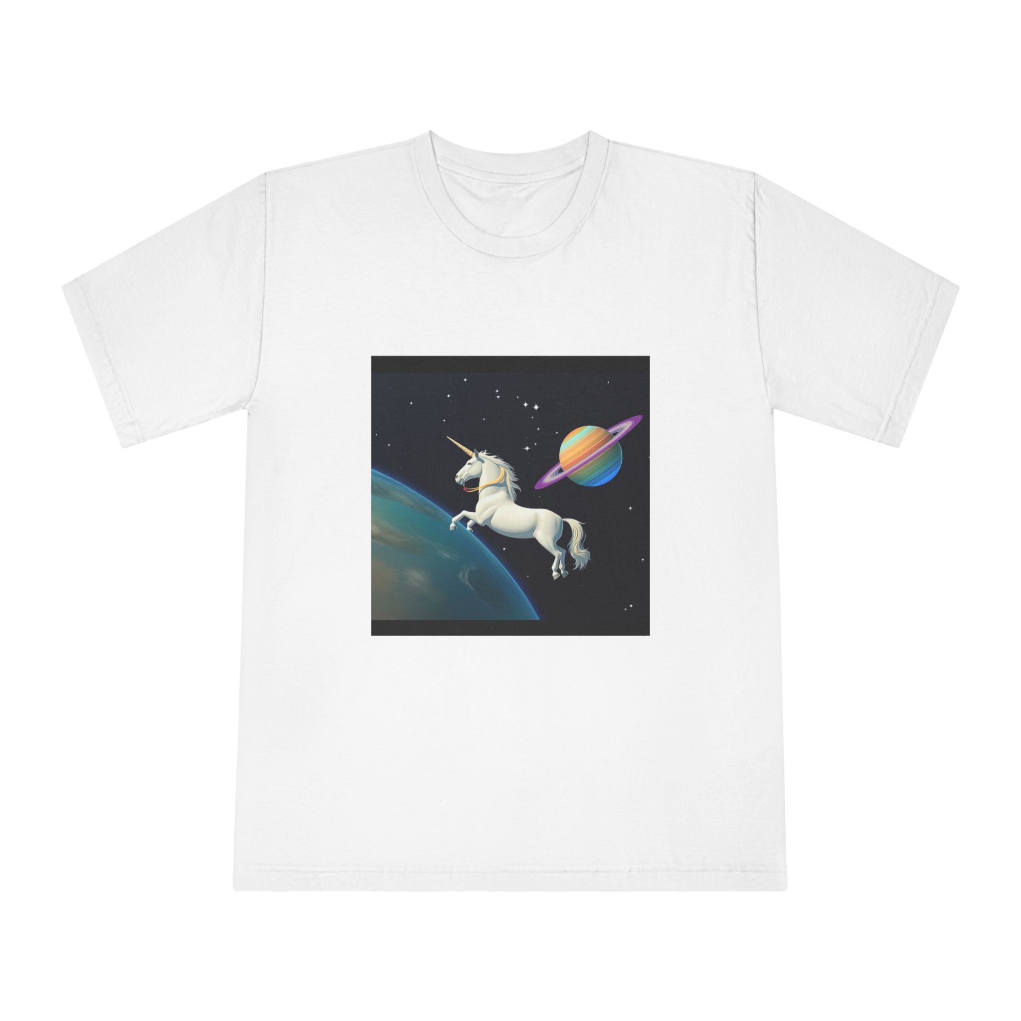 Picture White Unicorn With Rainbow It Unisex Classic Crewneck T Shirt