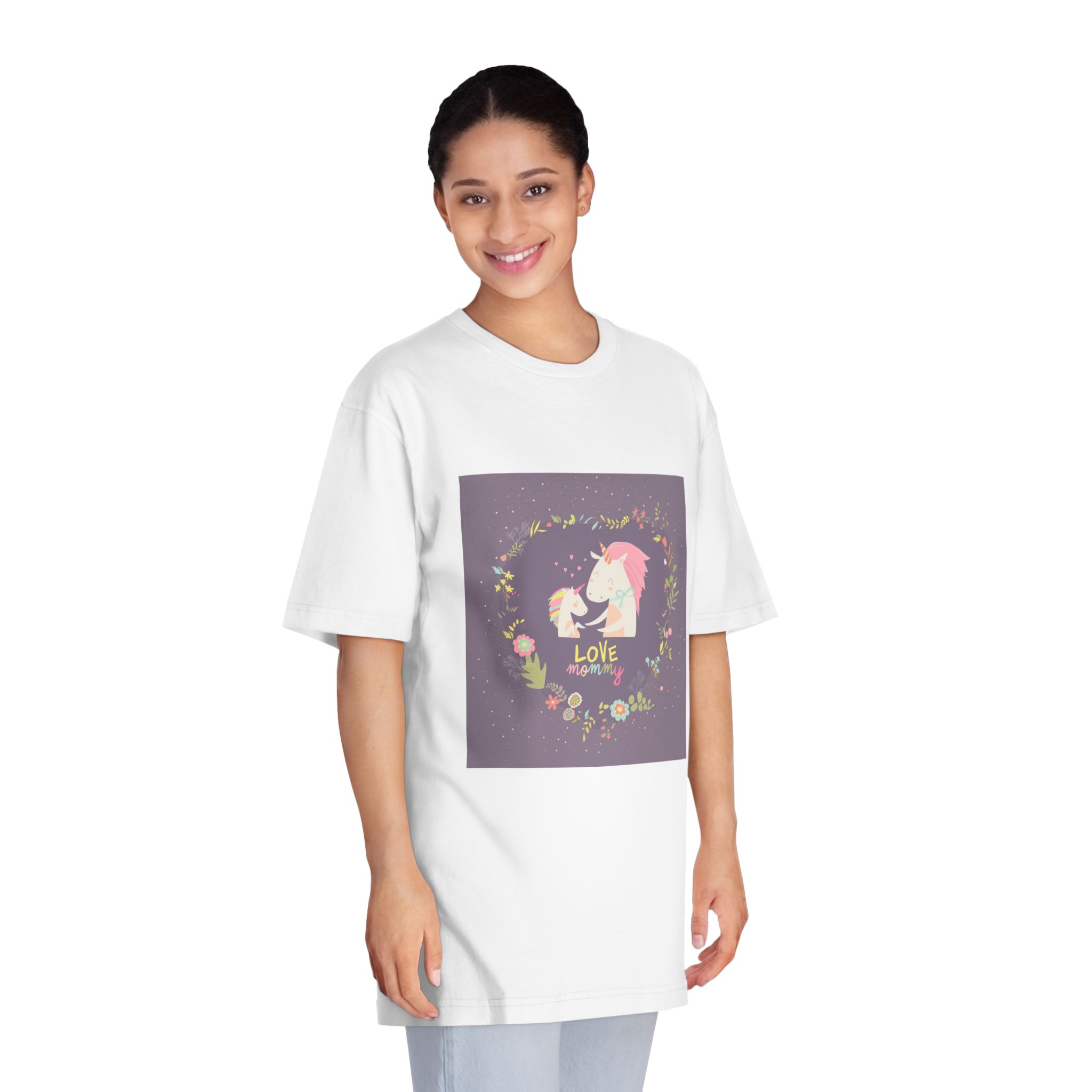 Cute Small Unicorn With Mom Wreath Unisex Classic Crewneck T Shirt - Image 3