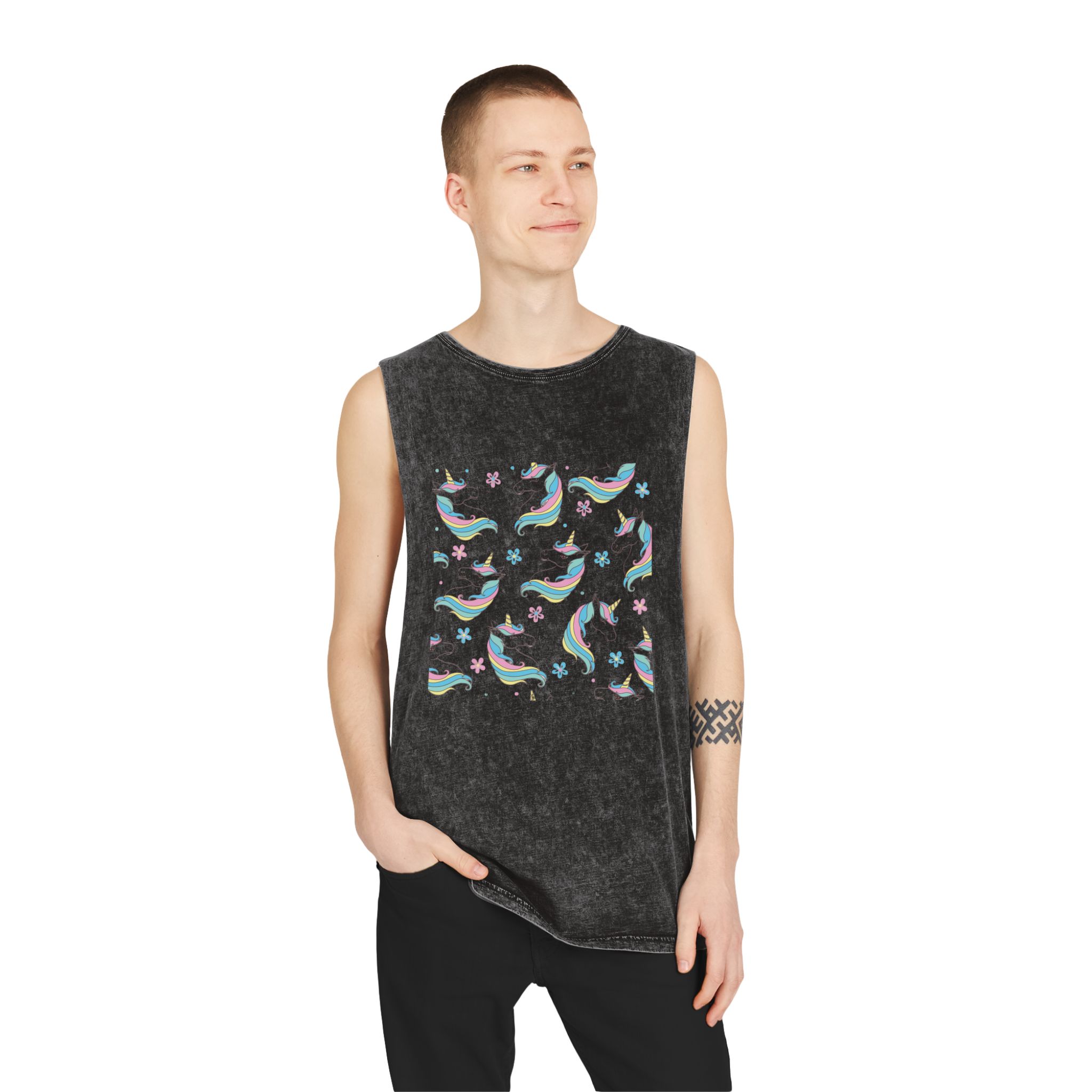 Unicorn Pattern Copia Unisex Stonewash Tank Top - Image 3