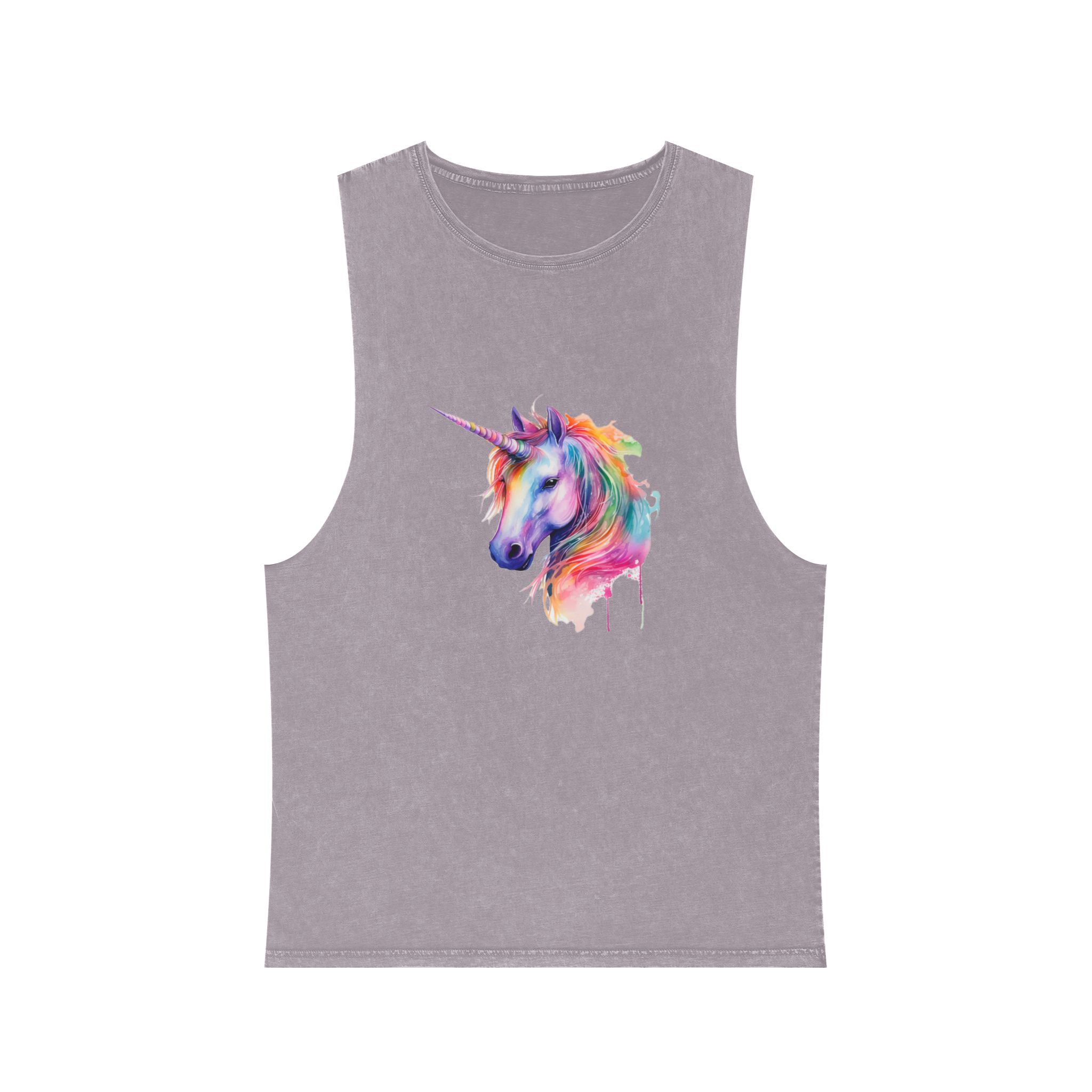 Unicorn Portrait Watercolor Illustration Rainbow Animal Watercolor Character Isolated White Copy Unisex Stonewash Tank Top - Image 17