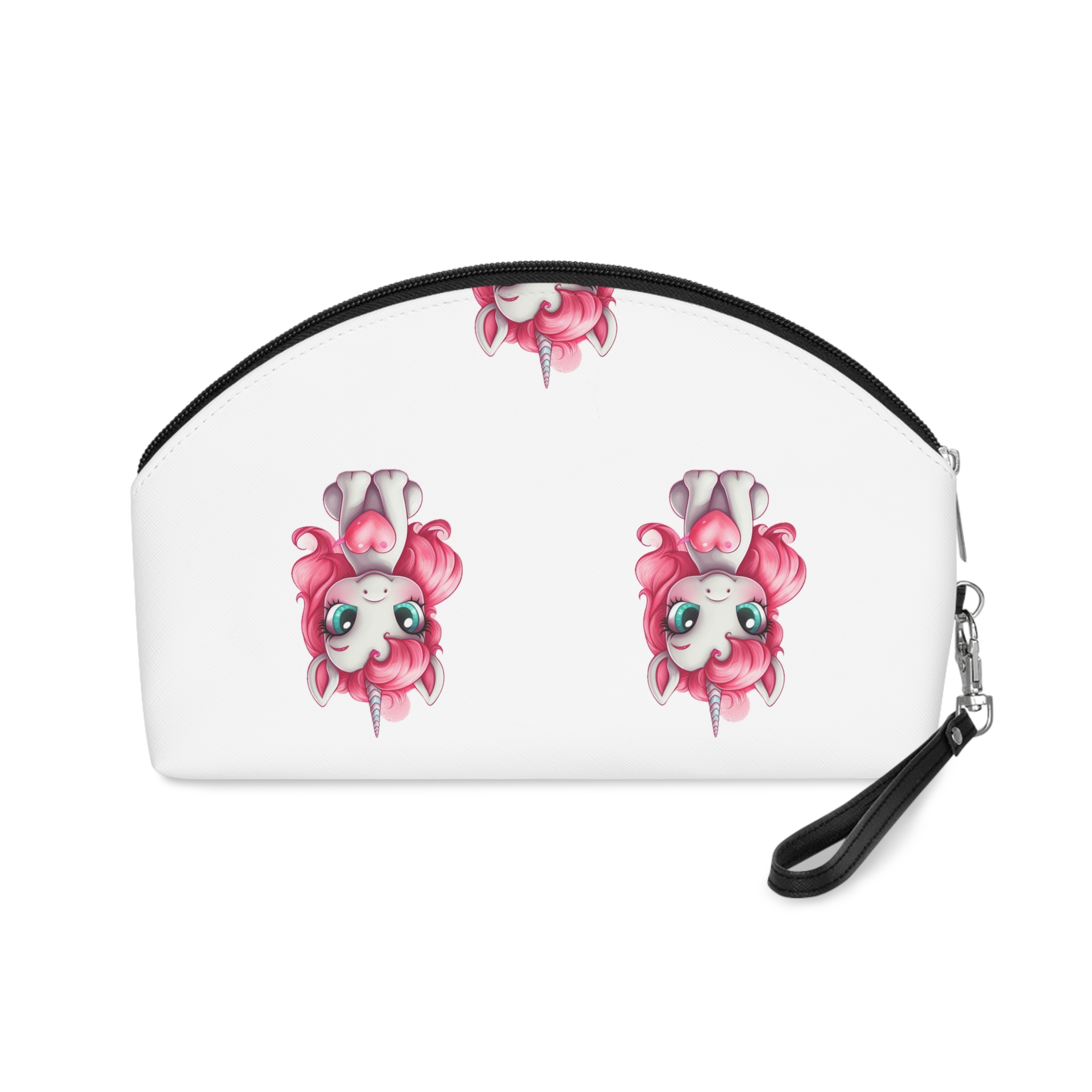 Cartoon Unicorn With Pink Hair Heart Shaped Tail Generative Ai Makeup Bag - Image 2