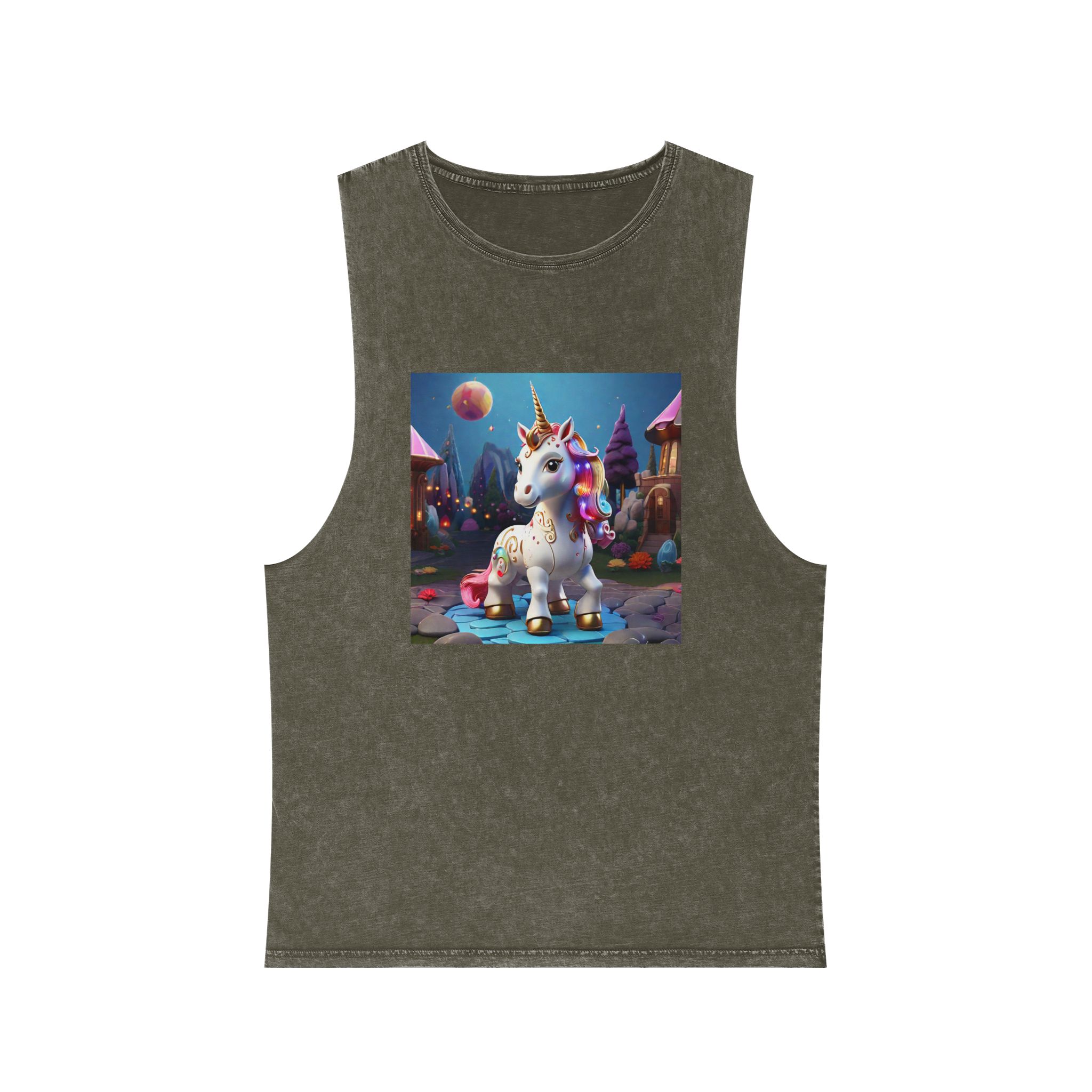 Animated Unicorn Children Generated By Ai (6) Unisex Stonewash Tank Top - Image 5