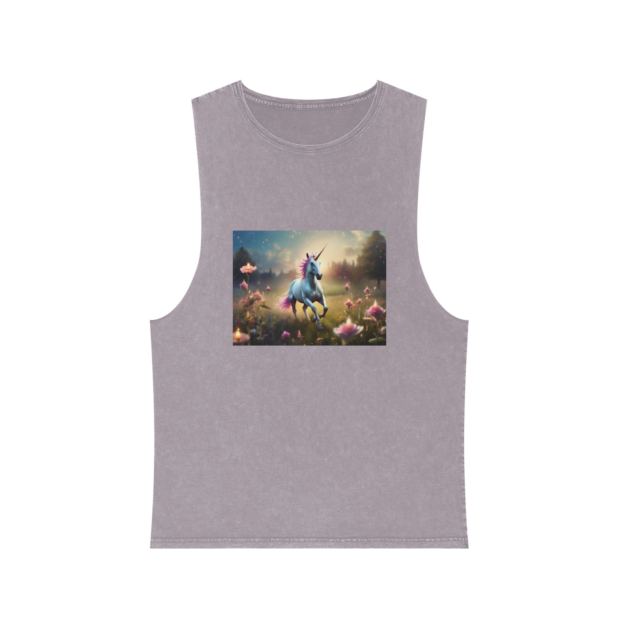 Beautiful Unicorn Running Magical Meadow Unicorn Background Images Whimsical Unicorn (19) Unisex Stonewash Tank Top - Image 17