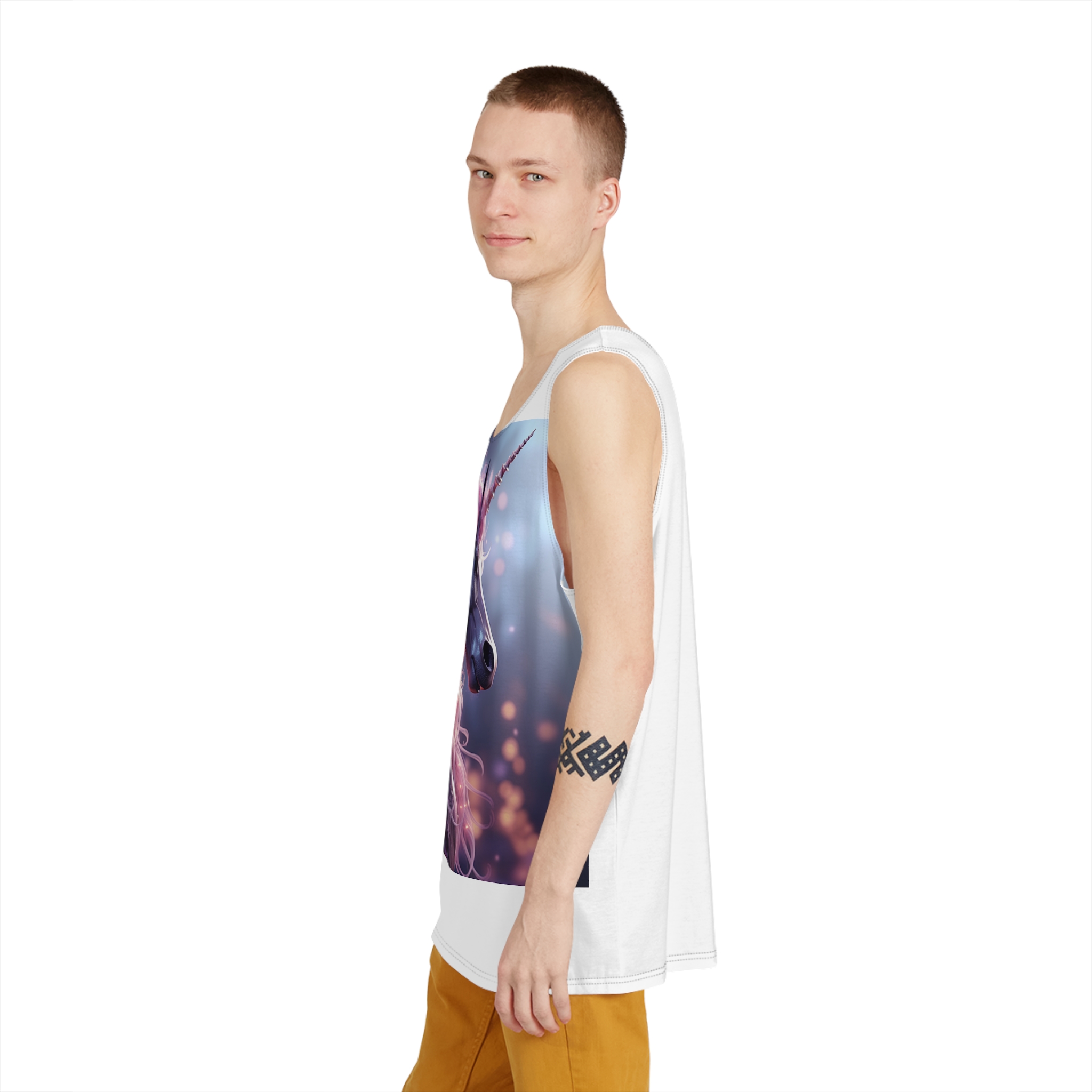 Pink 3d Mythical Unicorn With Lights Mane Mens Tank Aop