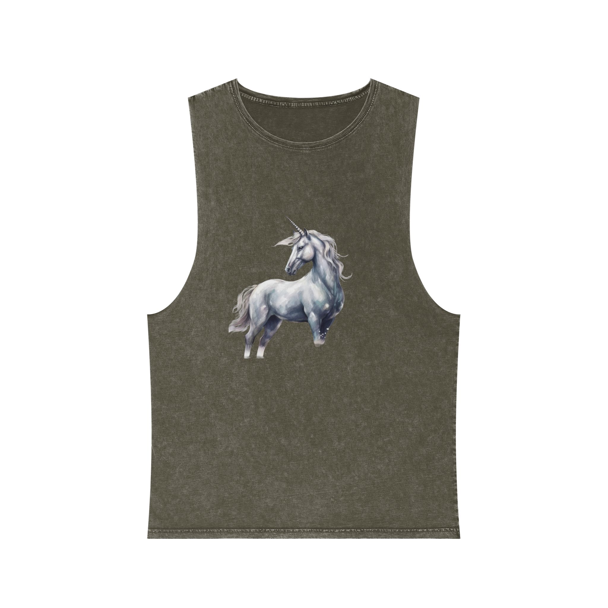 Painting White Unicorn With Long Horn Standing Snow Generative Ai Unisex Stonewash Tank Top - Image 5
