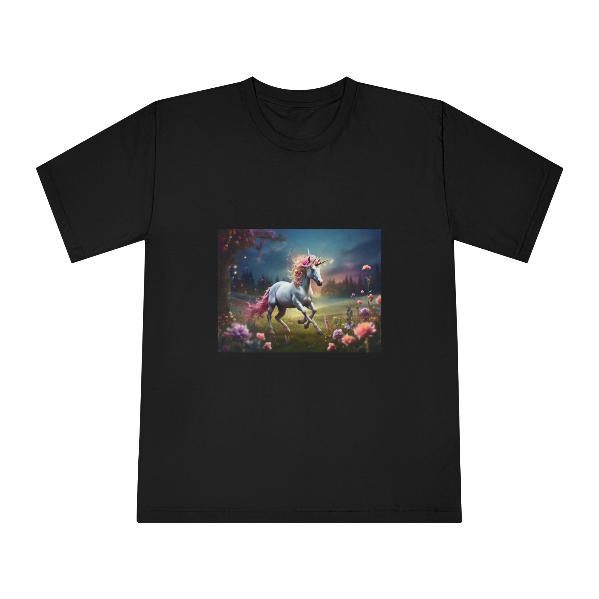 Beautiful Unicorn Running Magical Meadow Unicorn Background Images Whimsical Unicorn (5) Unisex Classic Crewneck T Shirt - Image 5