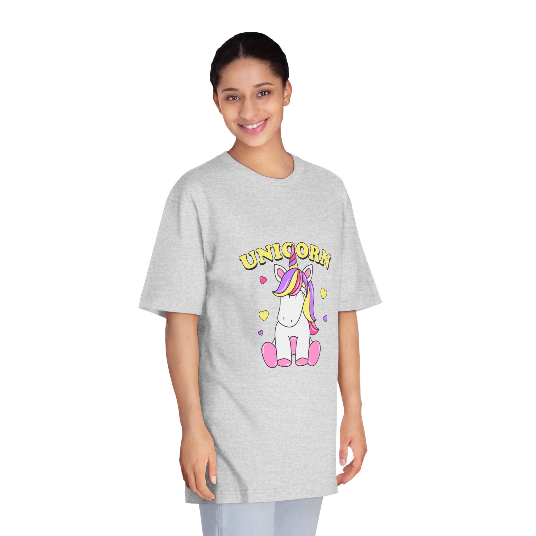 Cute Unicorn With Colorful Hair Hearts Unisex Classic Crewneck T Shirt - Image 15
