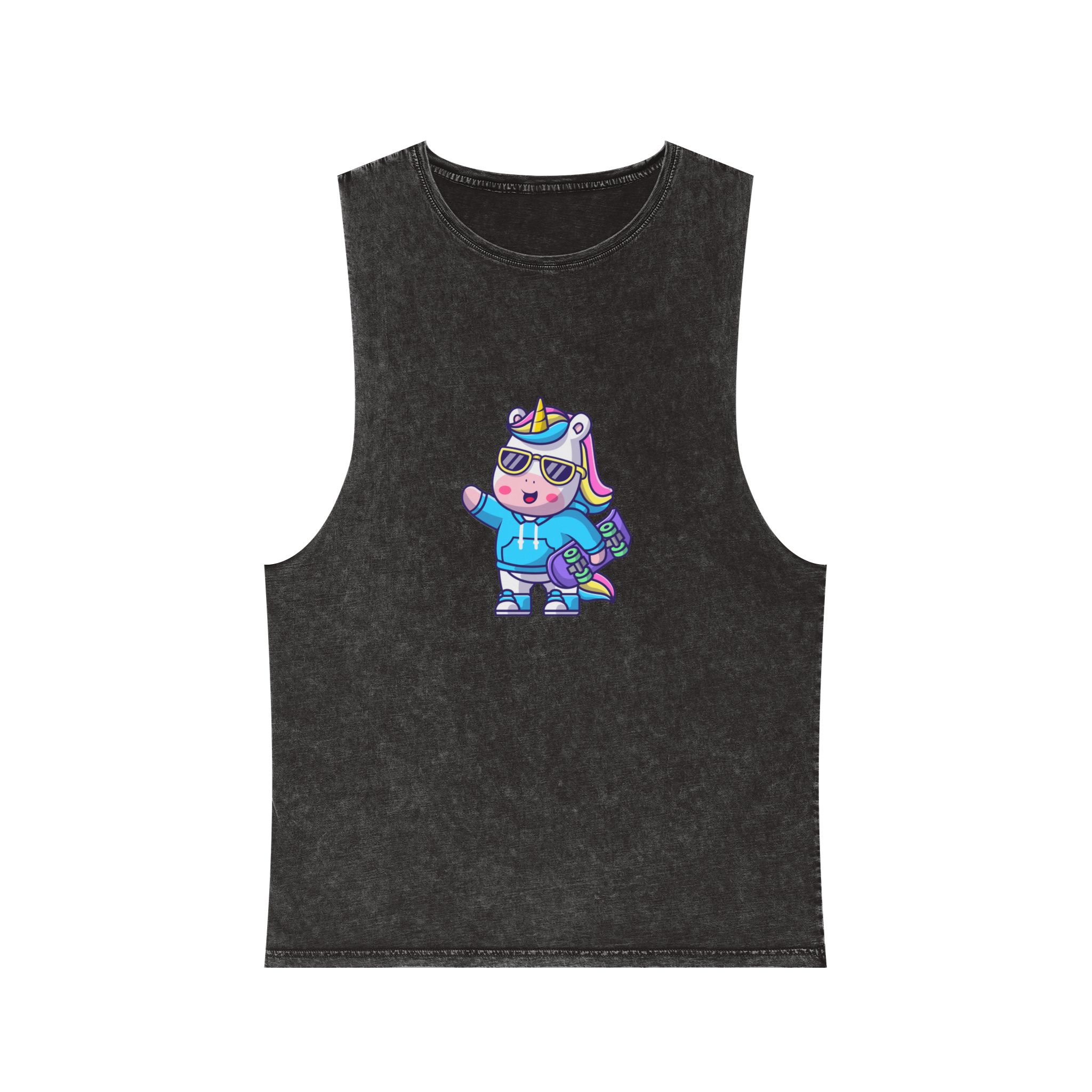 Cute Unicorn Skate Unisex Stonewash Tank Top
