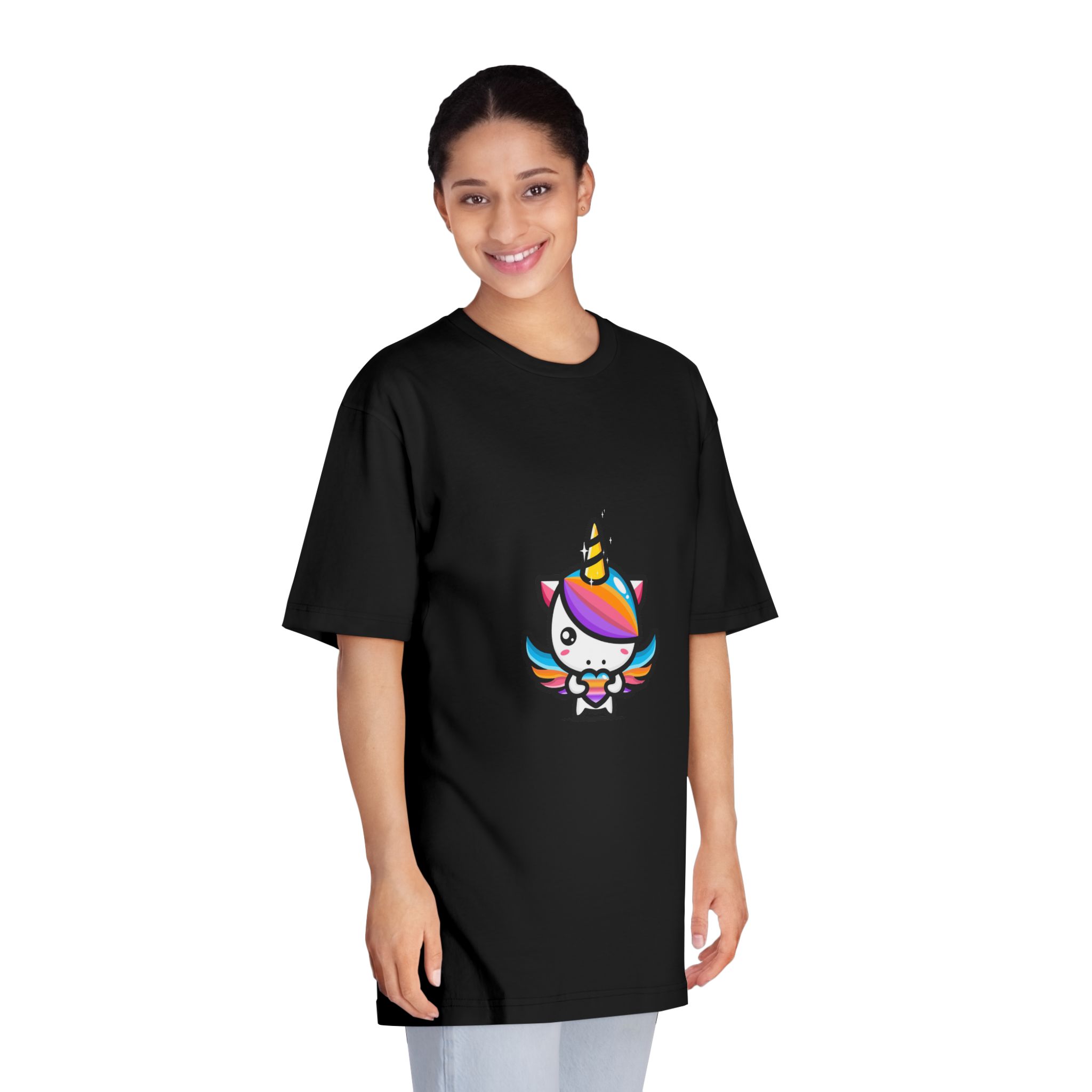 Cute Unicorn Hugging Colorful Heart Unisex Classic Crewneck T Shirt - Image 7