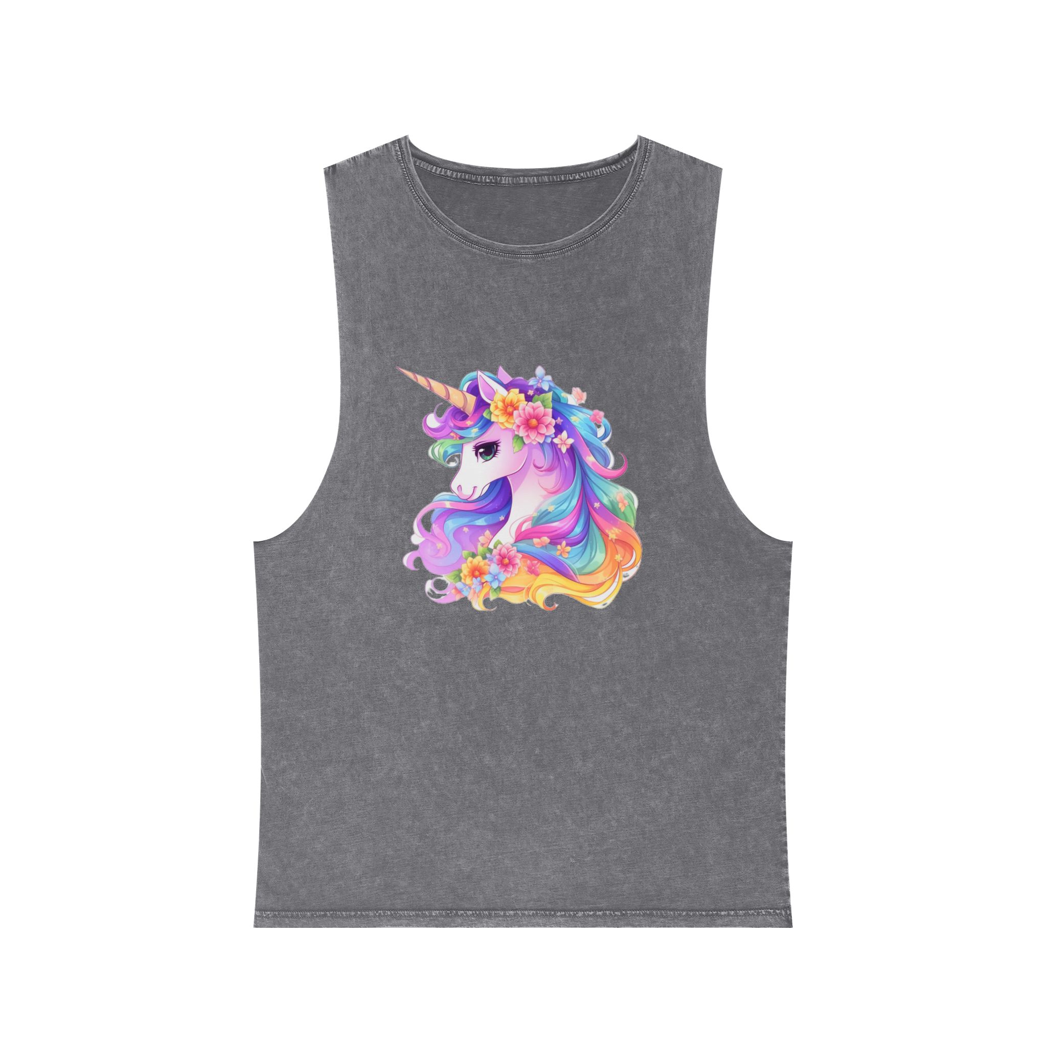 Cartoon Unicorn With Flower Crown Its Head Generative Ai Unisex Stonewash Tank Top - Image 9