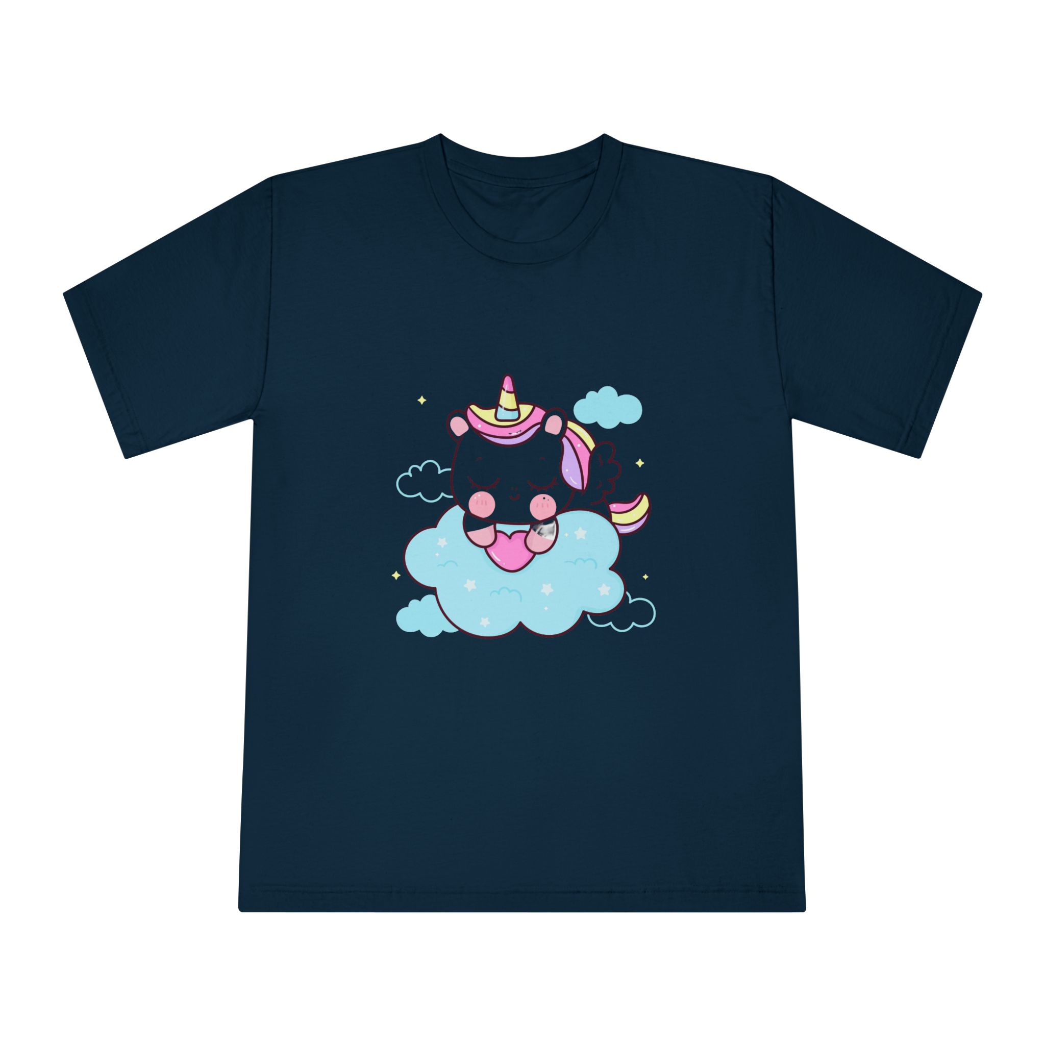 Cute Unicorn Pegasus Cartoon Sleep Holding Heart Cloud Kawaii Animal Unisex Classic Crewneck T Shirt - Image 17