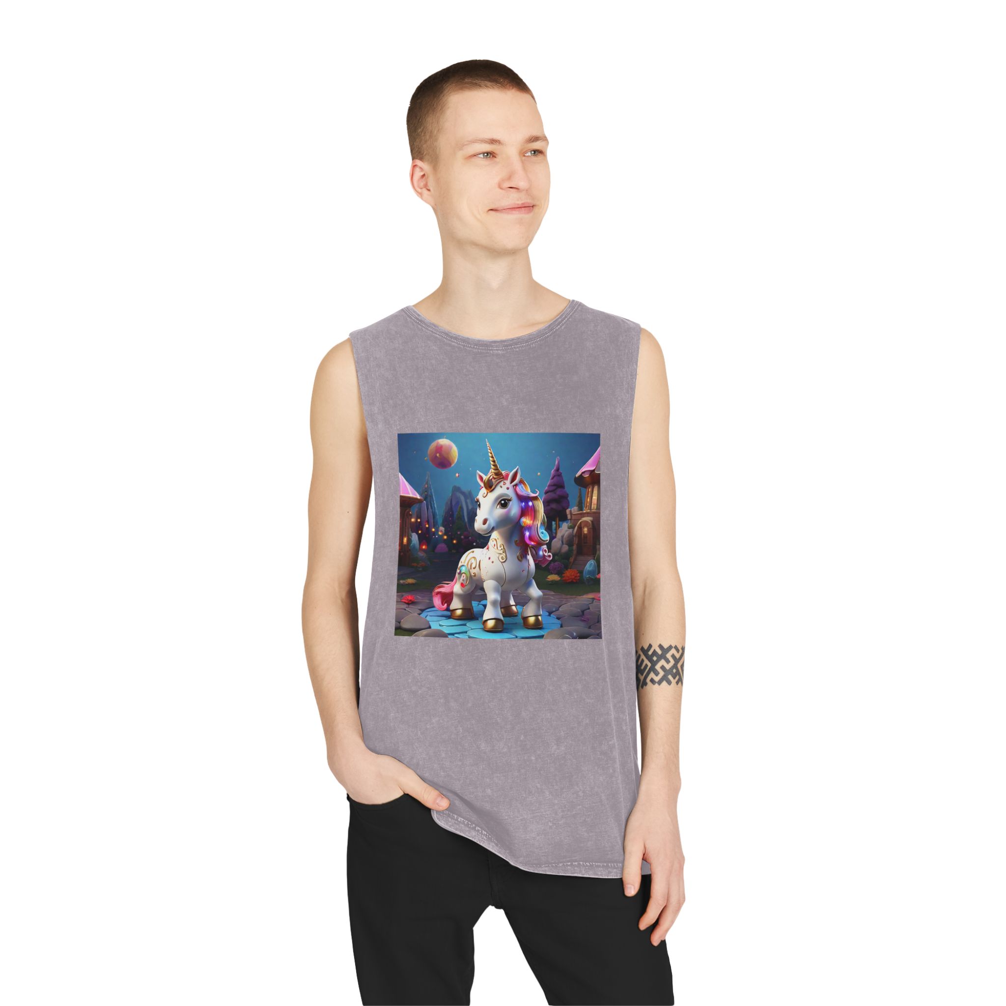 Animated Unicorn Children Generated By Ai (6) Unisex Stonewash Tank Top - Image 19