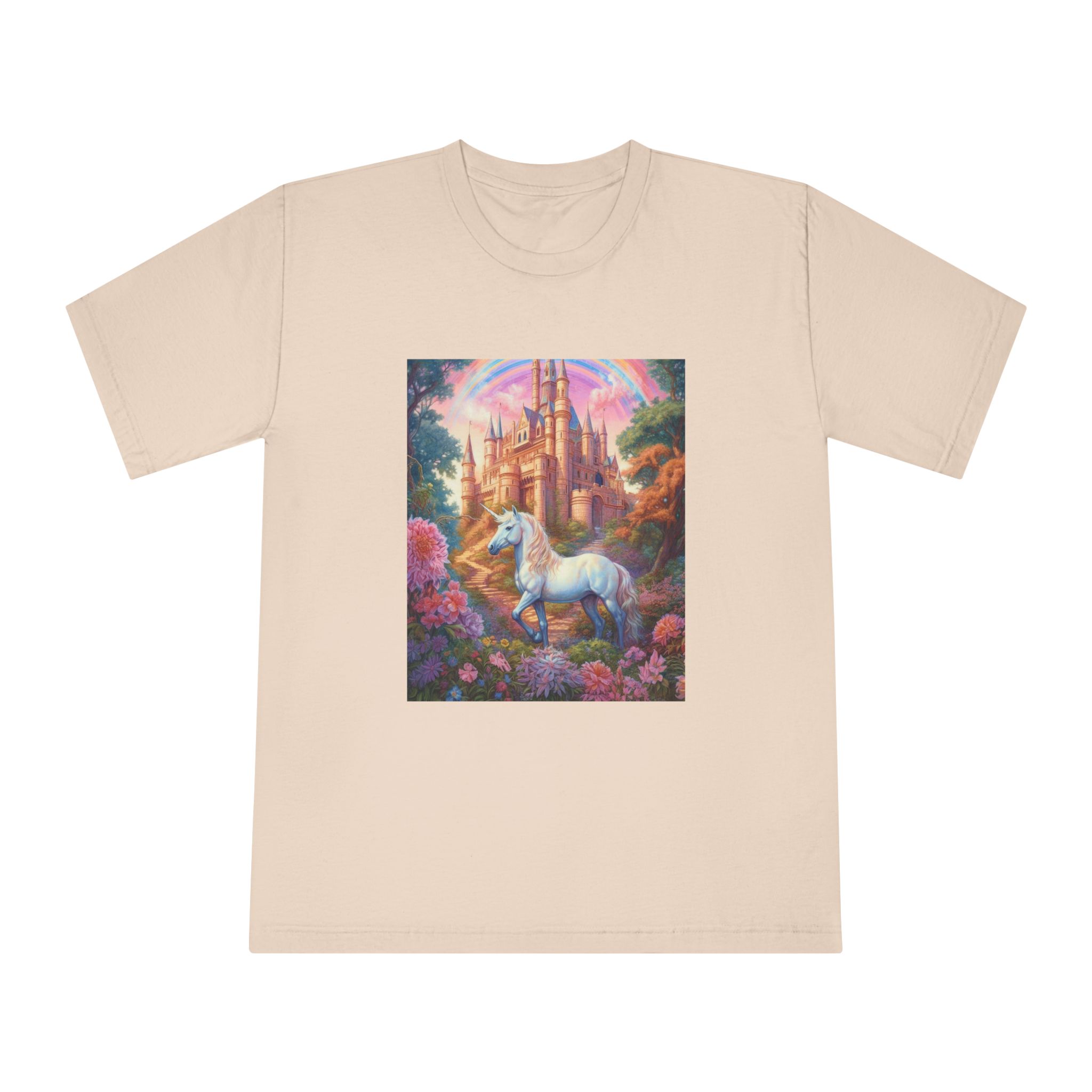 Painting Unicorn Front Castle With Rainbow Generative Ai Unisex Classic Crewneck T Shirt - Image 9