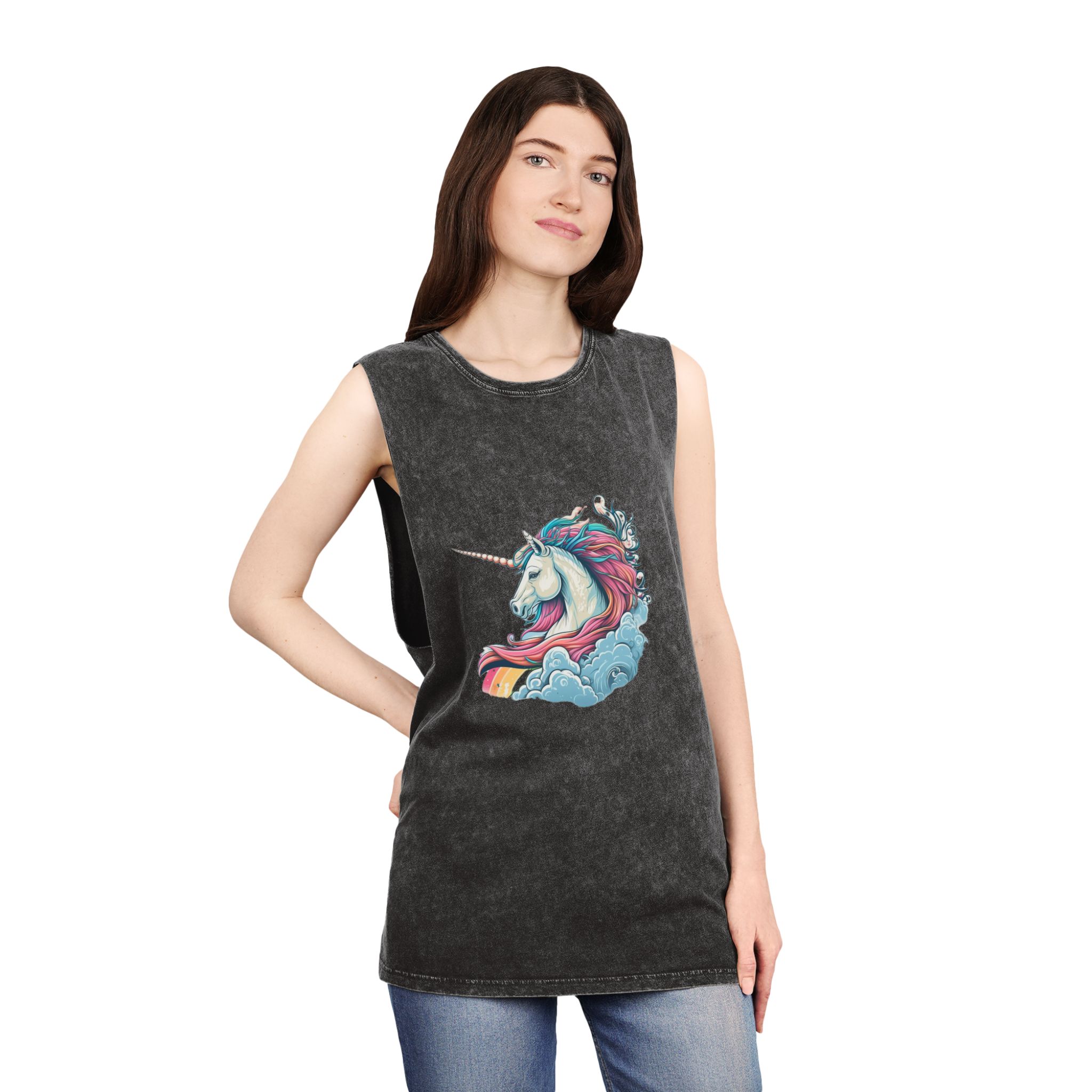 Colorful Unicorn Illustration Created With Ai Tools Unisex Stonewash Tank Top - Image 4