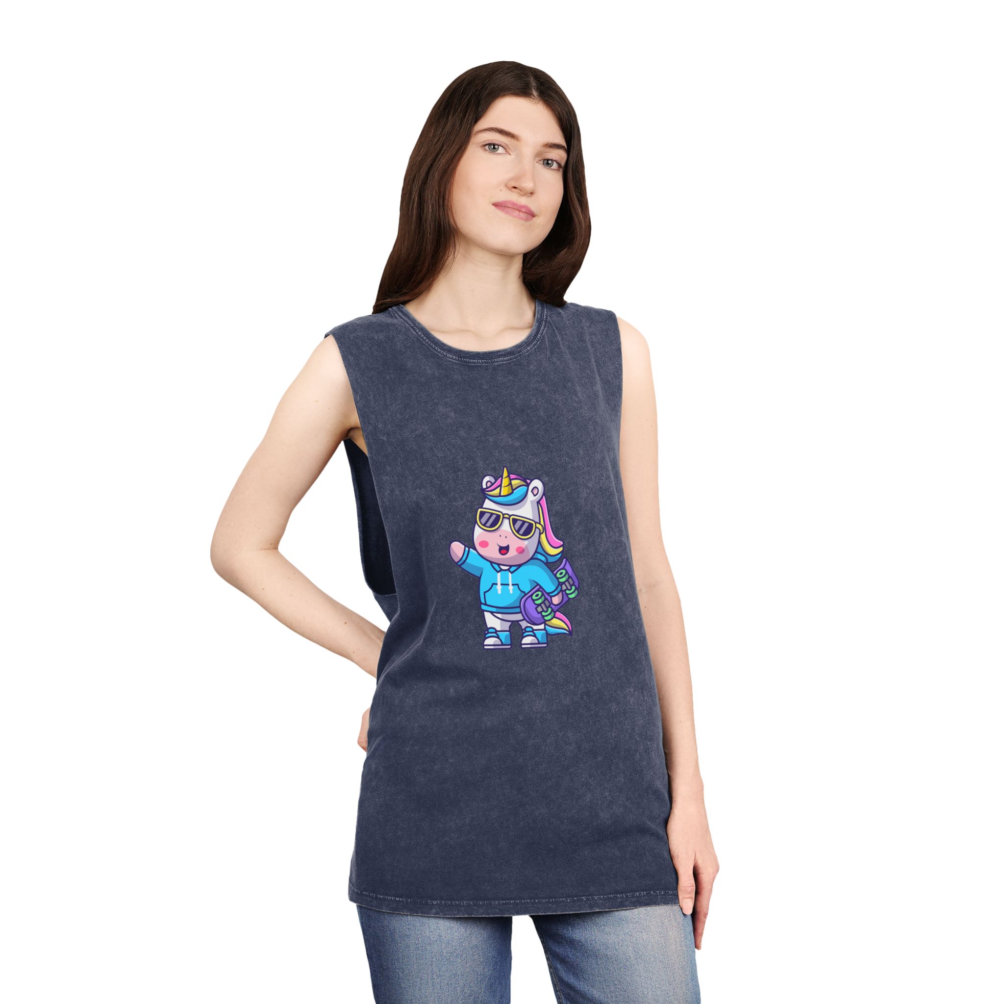 Cute Unicorn Skate Unisex Stonewash Tank Top - Image 16
