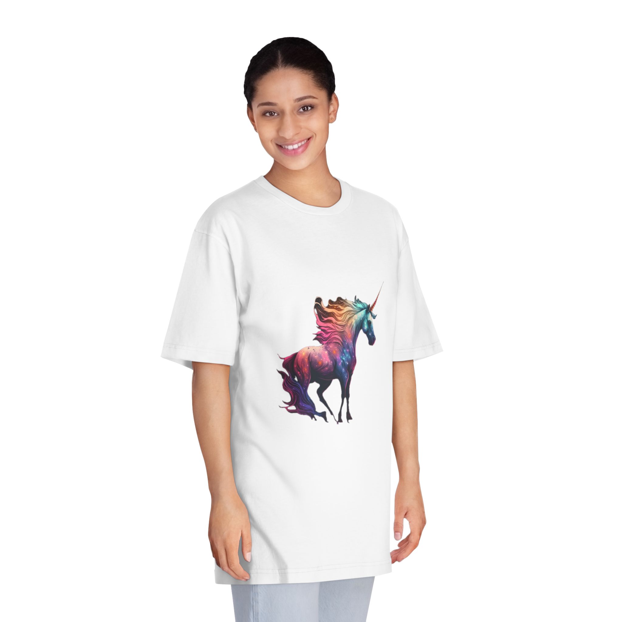 Unicorn With Colorful Mane Stars Background Generative Ai Unisex Classic Crewneck T Shirt - Image 3