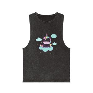 Cute Unicorn Vector Sit Cloud Unisex Stonewash Tank Top