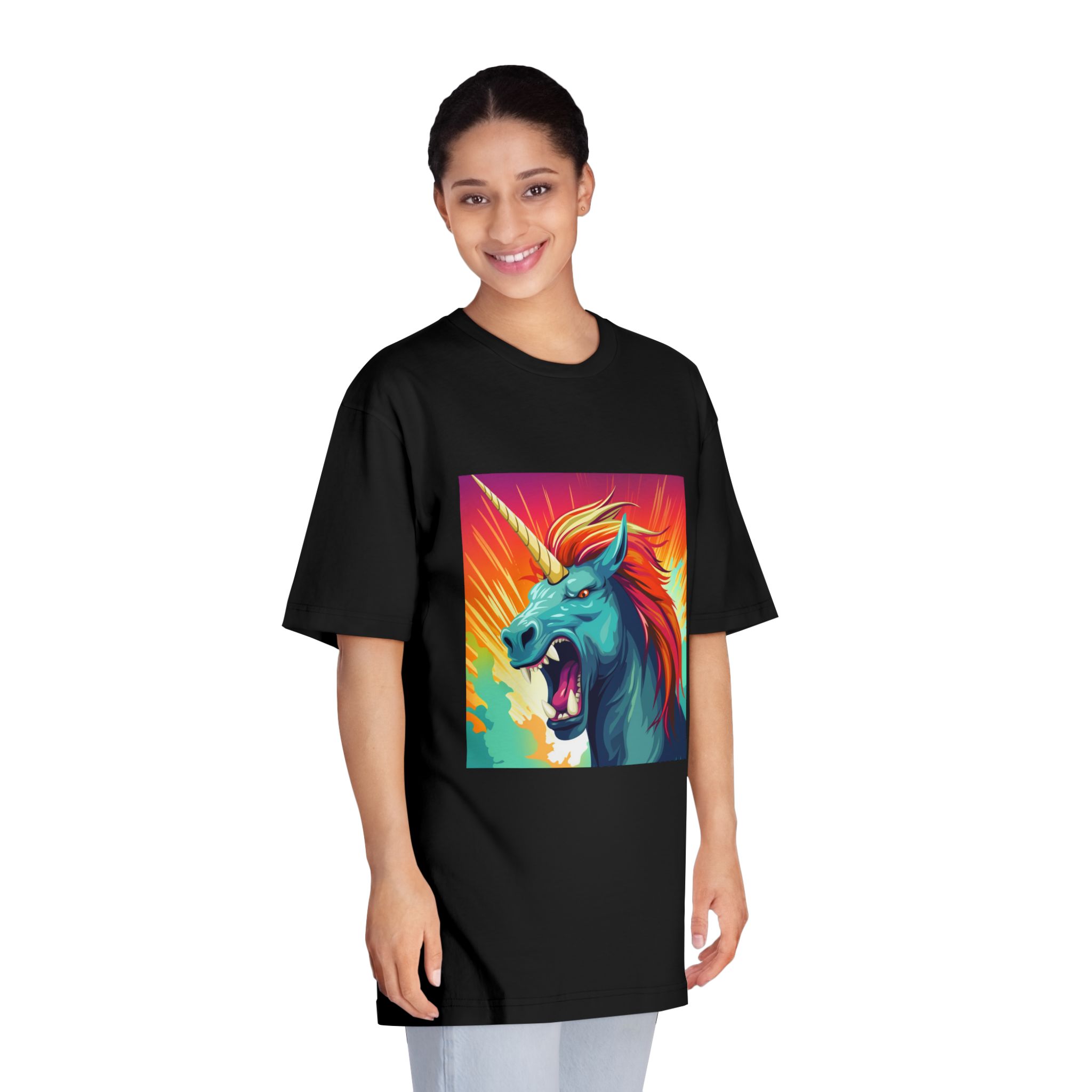 Illustration Unicorn With Colorful Mane Yellow Horn Generative Ai Unisex Classic Crewneck T Shirt - Image 7