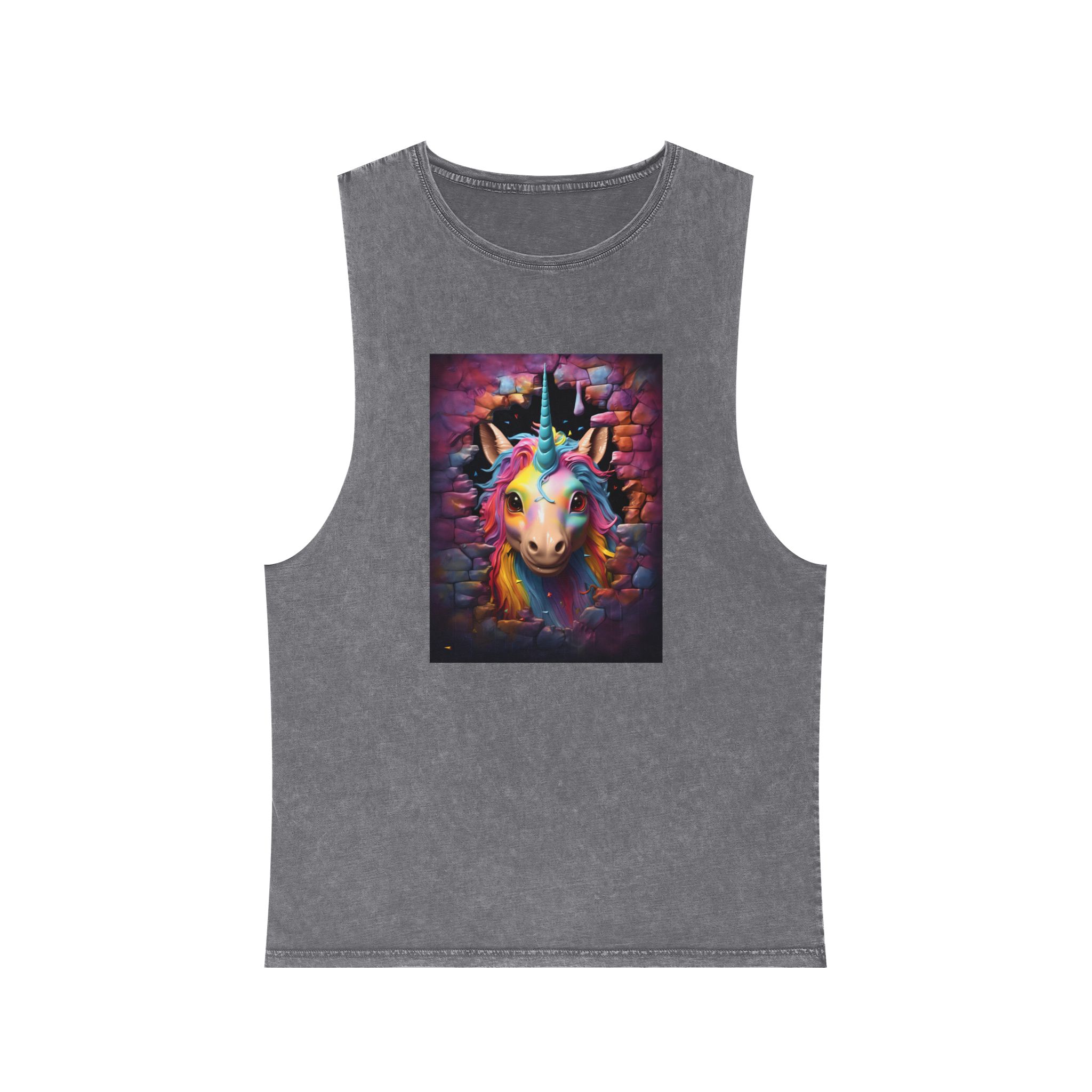 Cute Unicorn Cartoon Looking Through Wall Poster Illustration Kids Unisex Stonewash Tank Top - Image 9
