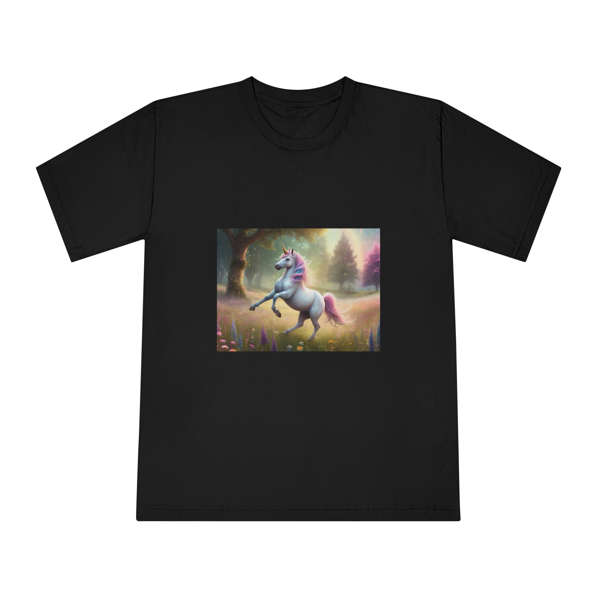 Beautiful Unicorn Running Magical Meadow Unicorn Background Images Whimsical Unicorn (8) Unisex Classic Crewneck T Shirt - Image 5