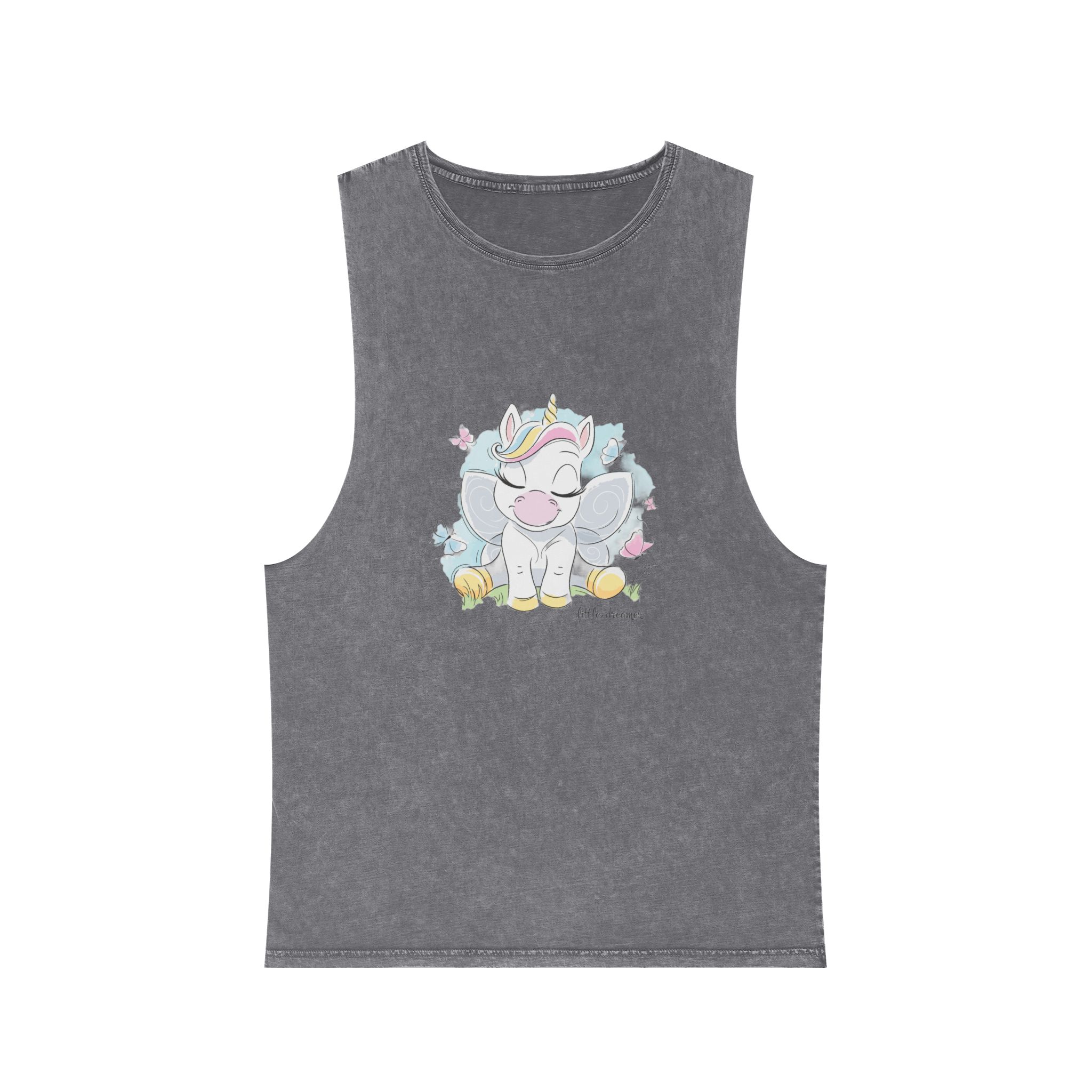 Cute Unicorn Fashion Illustration Drawing In Modern Style For Clothes Little Dreamer Text Unisex Stonewash Tank Top - Image 9