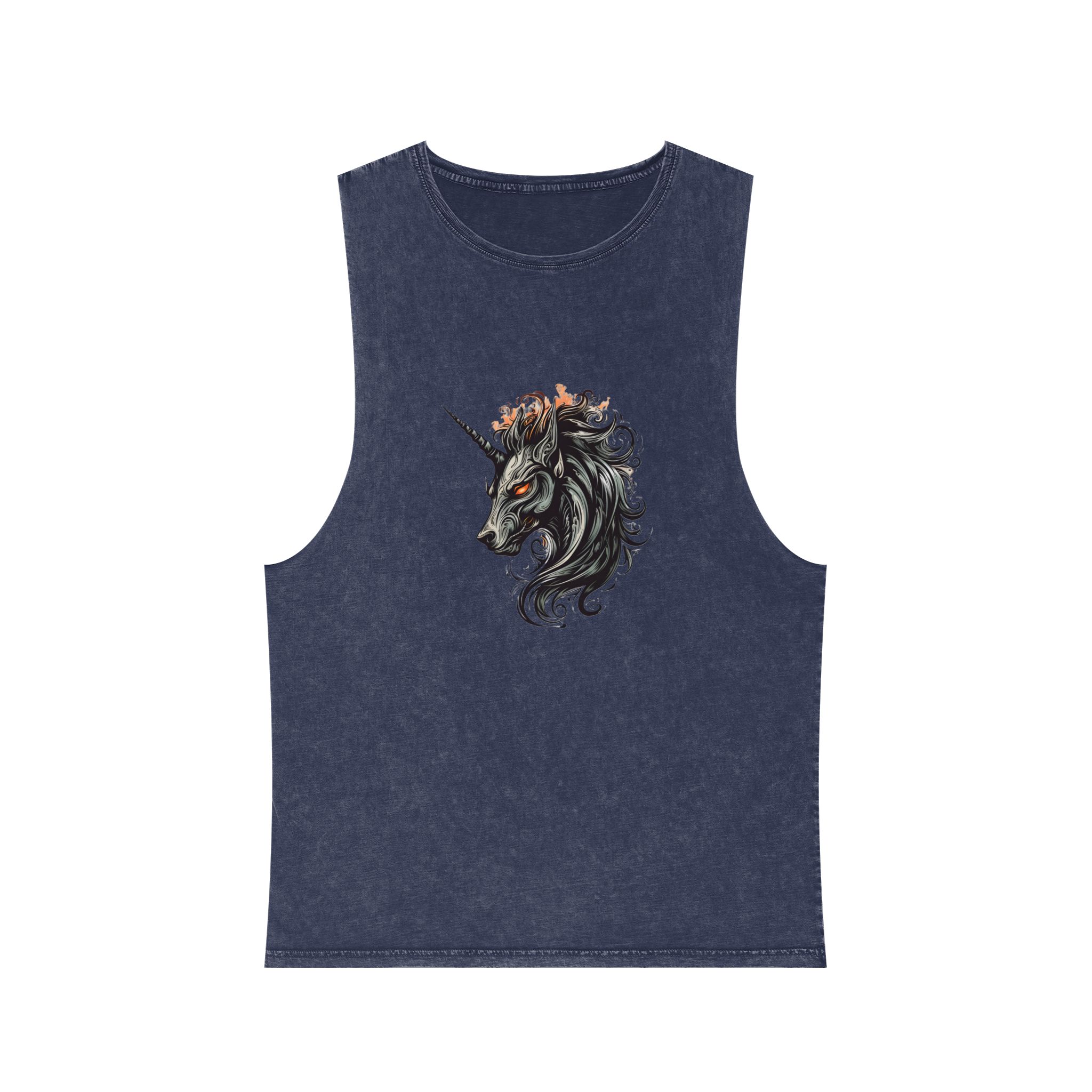 Unicorn Head Tshirt Tattoo Design Dark Art Illustration Isolated White (3) Unisex Stonewash Tank Top - Image 13