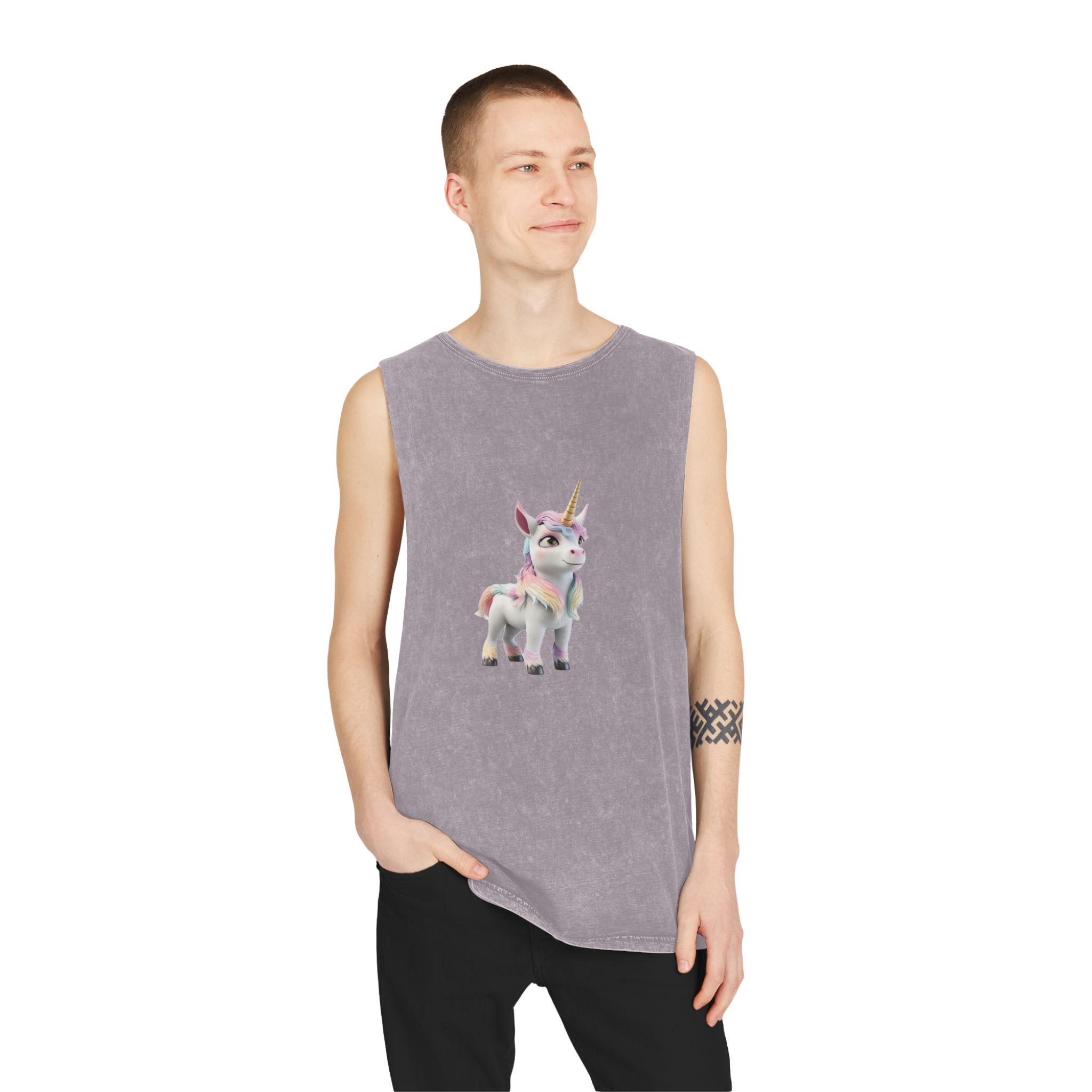 Colorful Cartoon Animated 3d Unicorn Children (13) Unisex Stonewash Tank Top - Image 19