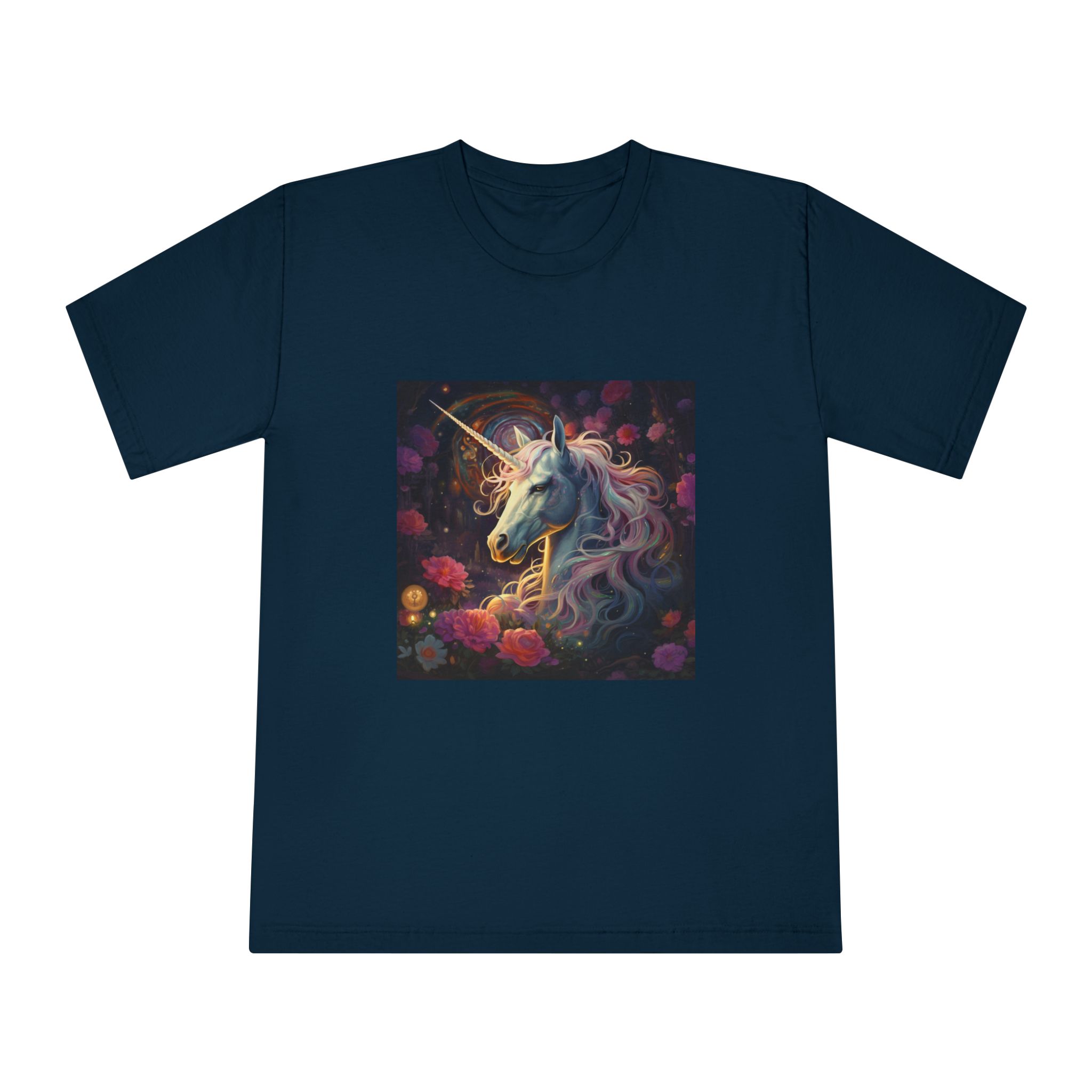 Unicorn With Long Mane Flowers Dark Forest Generative Ai Unisex Classic Crewneck T Shirt - Image 17