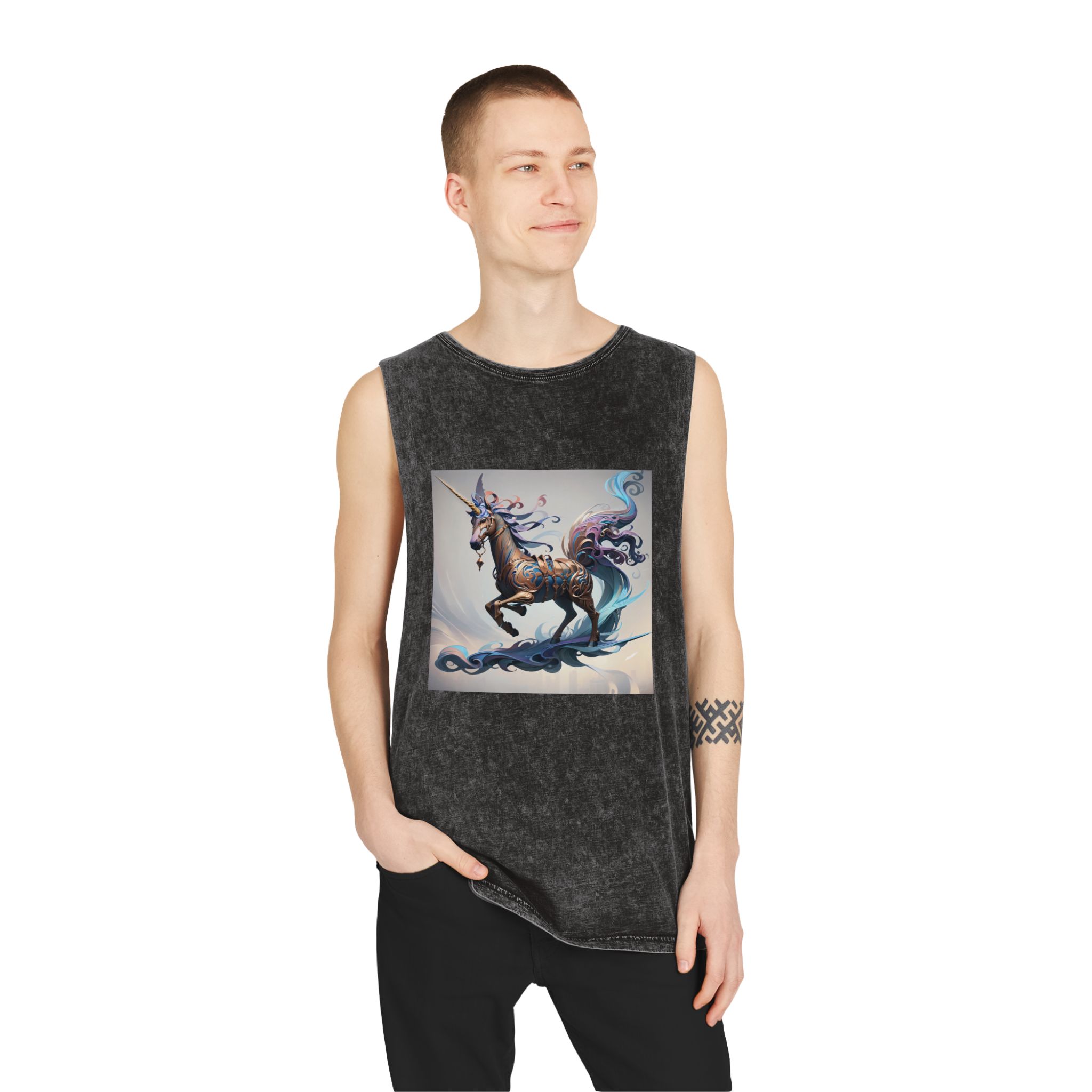 Painting Unicorn Unisex Stonewash Tank Top - Image 3