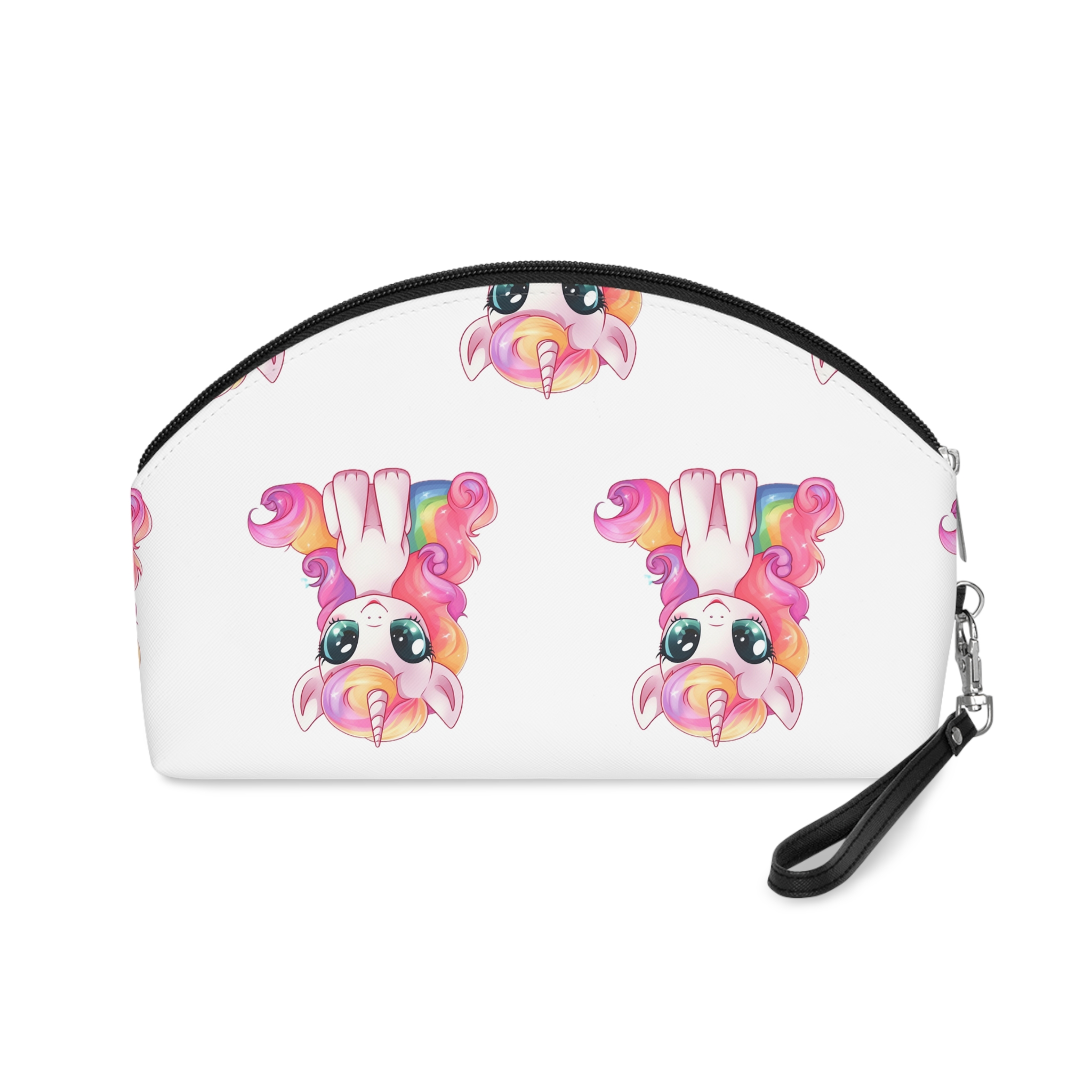 Cartoon Unicorn With Pink Hair Rainbow Mane Sitting Ground Generative Ai Makeup Bag - Image 2