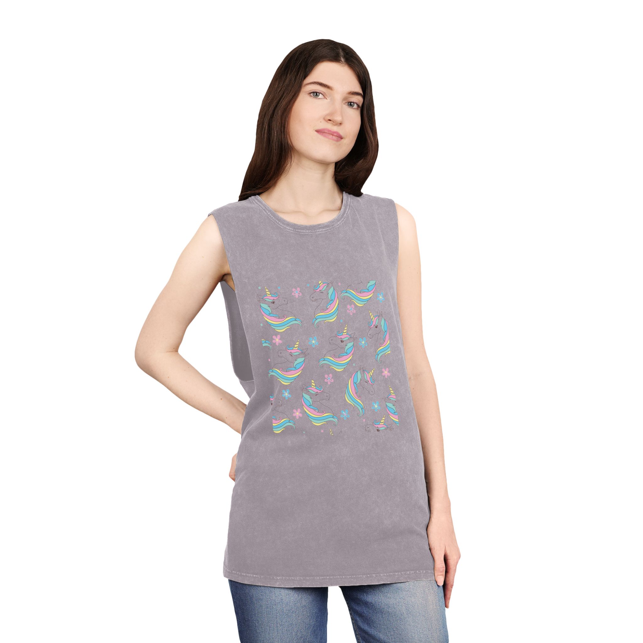 Unicorn Pattern Copia Unisex Stonewash Tank Top - Image 20